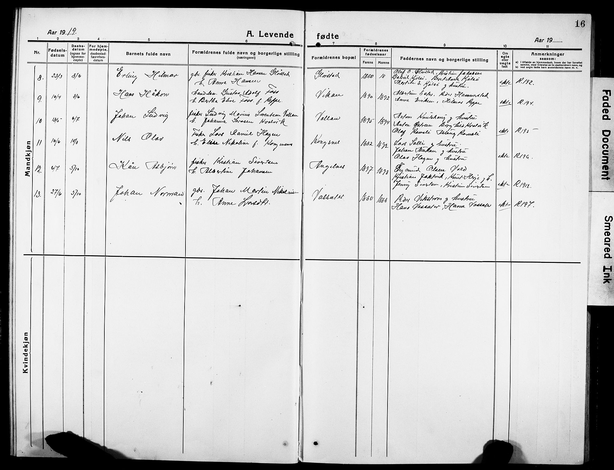 Ministerialprotokoller, klokkerbøker og fødselsregistre - Sør-Trøndelag, SAT/A-1456/634/L0543: Parish register (copy) no. 634C05, 1917-1928, p. 16