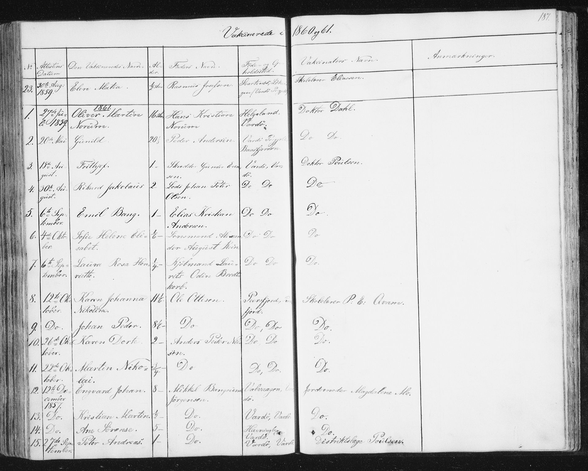 Vardø sokneprestkontor, SATØ/S-1332/H/Ha/L0003kirke: Parish register (official) no. 3, 1843-1861, p. 187