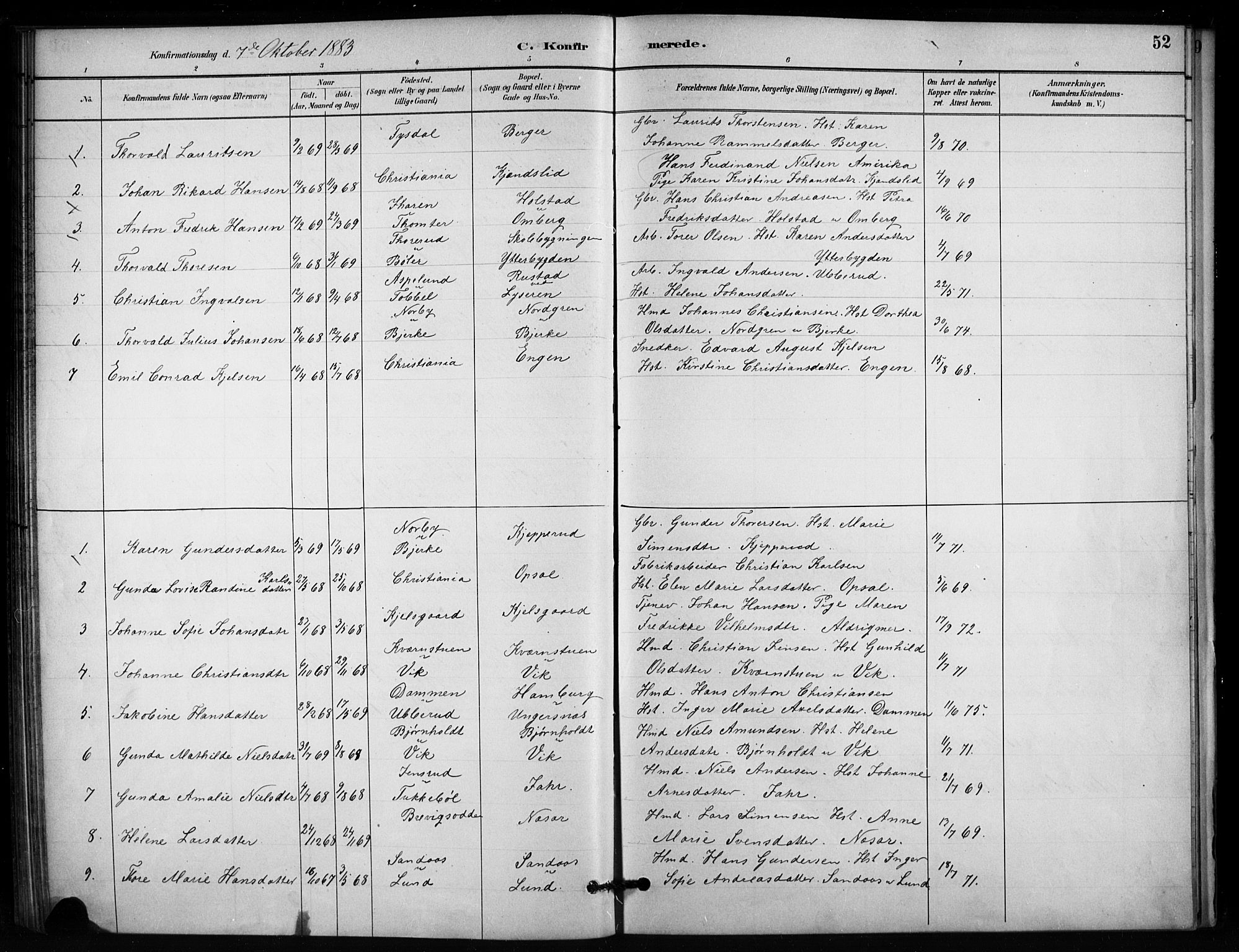 Enebakk prestekontor Kirkebøker, AV/SAO-A-10171c/F/Fb/L0001: Parish register (official) no. II 1, 1877-1902, p. 52