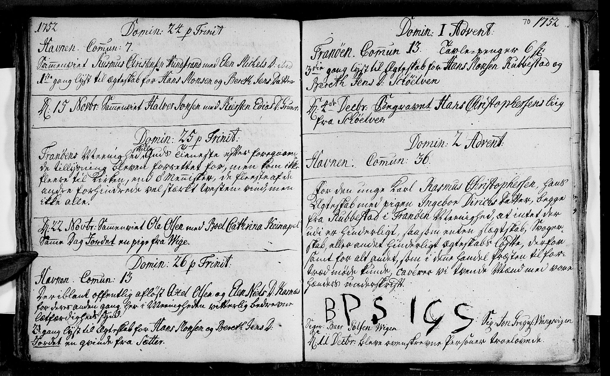 Ibestad sokneprestembete, SATØ/S-0077/H/Ha/Haa/L0001kirke: Parish register (official) no. 1, 1744-1757, p. 70