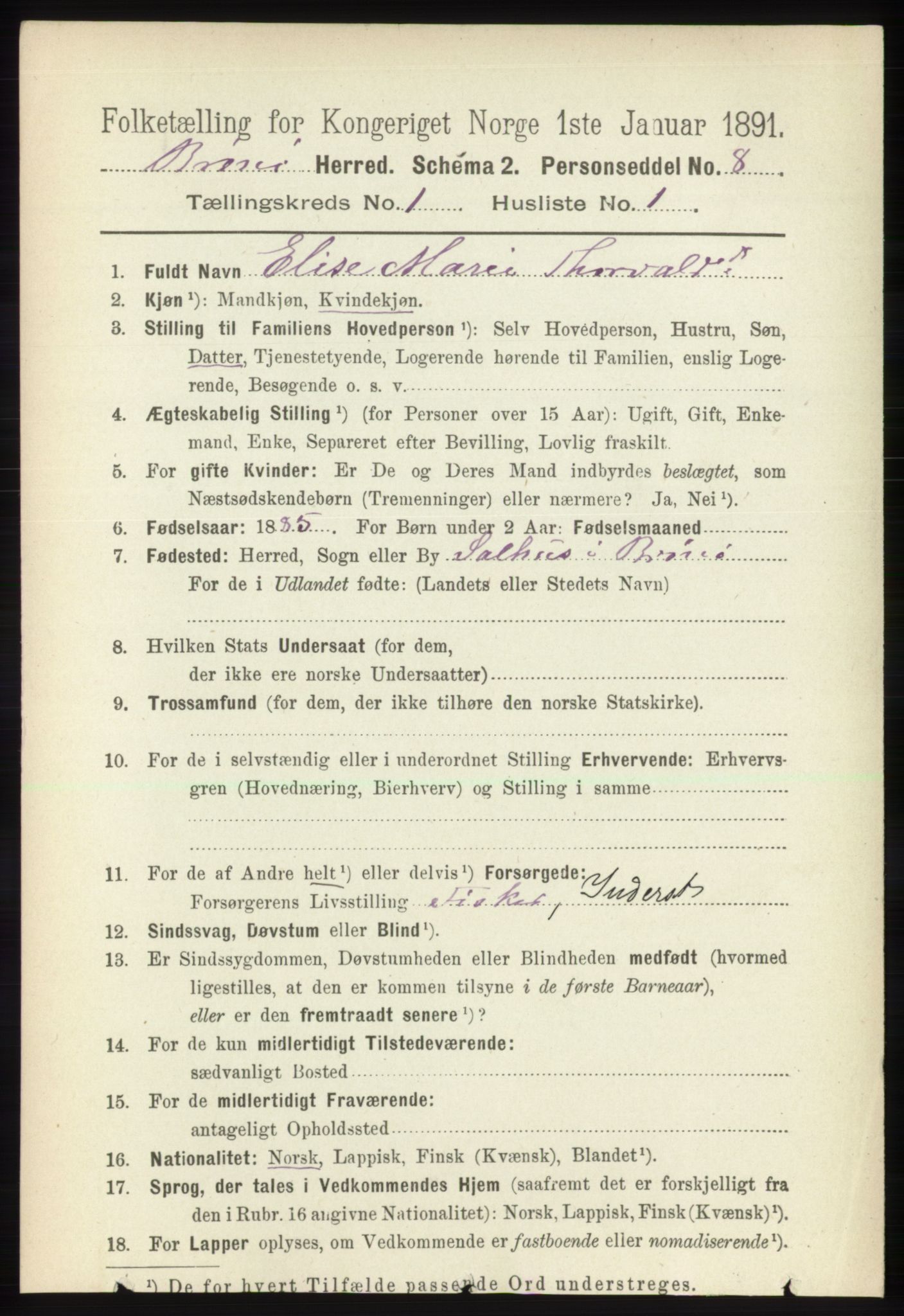 RA, 1891 census for 1814 Brønnøy, 1891, p. 139