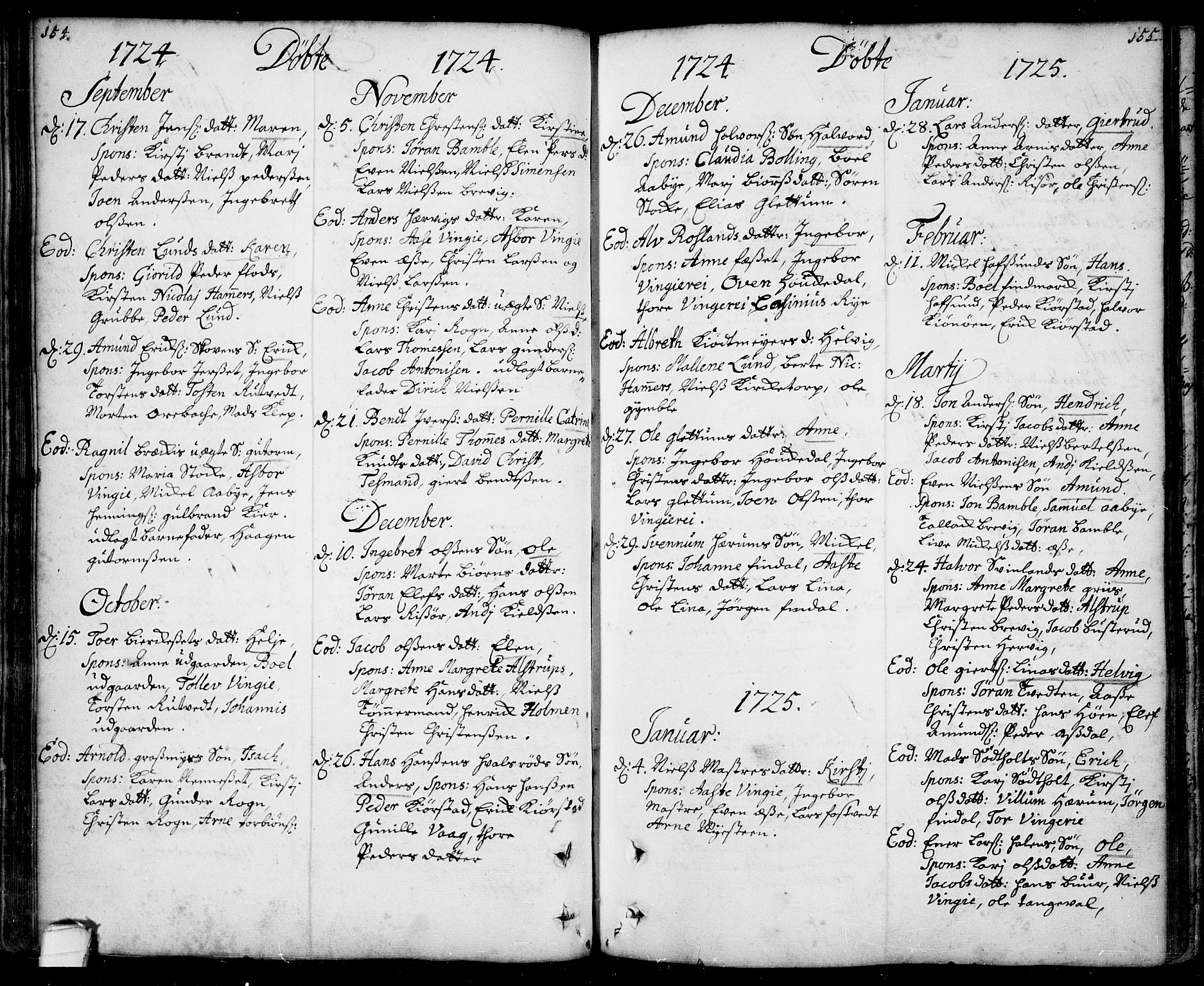 Bamble kirkebøker, SAKO/A-253/F/Fa/L0001: Parish register (official) no. I 1, 1702-1774, p. 154-155