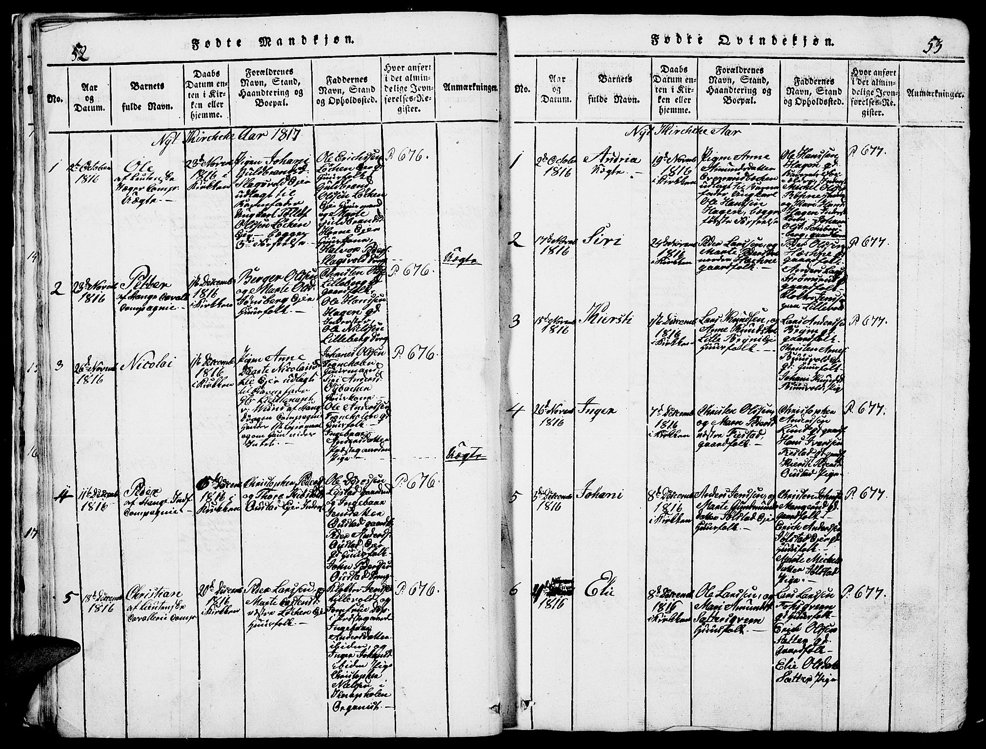 Romedal prestekontor, SAH/PREST-004/L/L0005: Parish register (copy) no. 5, 1814-1829, p. 52-53