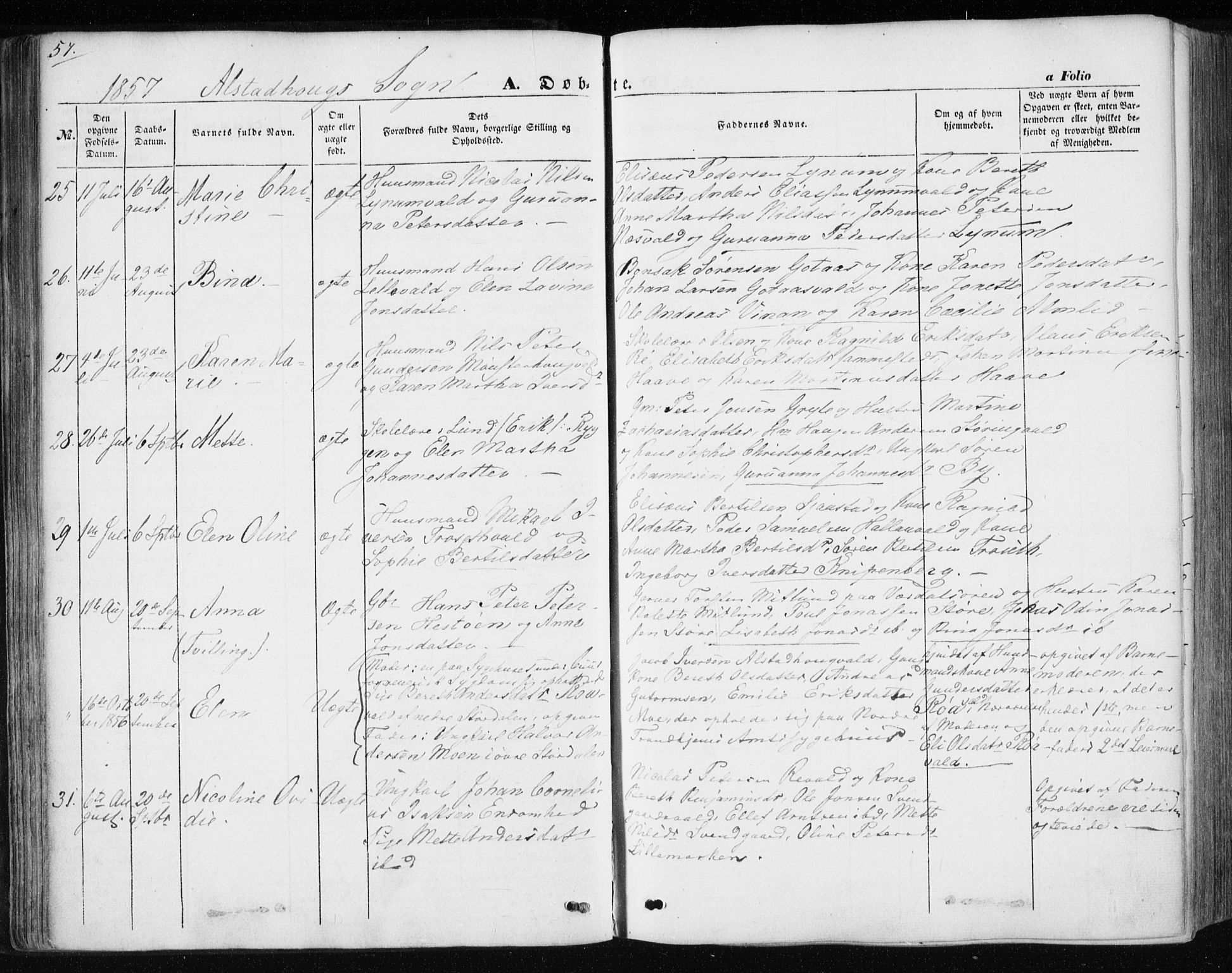 Ministerialprotokoller, klokkerbøker og fødselsregistre - Nord-Trøndelag, AV/SAT-A-1458/717/L0154: Parish register (official) no. 717A07 /1, 1850-1862, p. 57