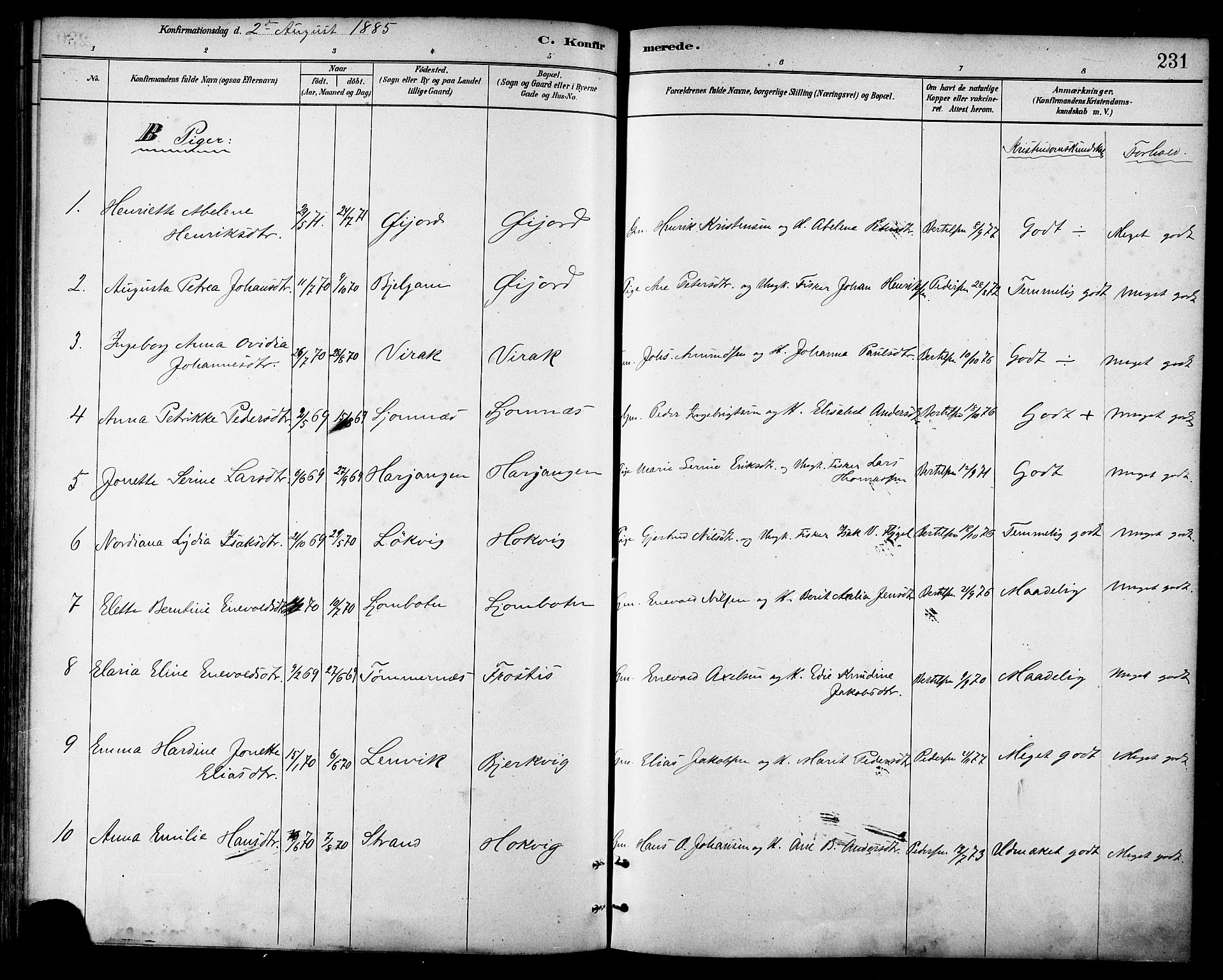 Ministerialprotokoller, klokkerbøker og fødselsregistre - Nordland, AV/SAT-A-1459/866/L0938: Parish register (official) no. 866A01, 1879-1893, p. 231