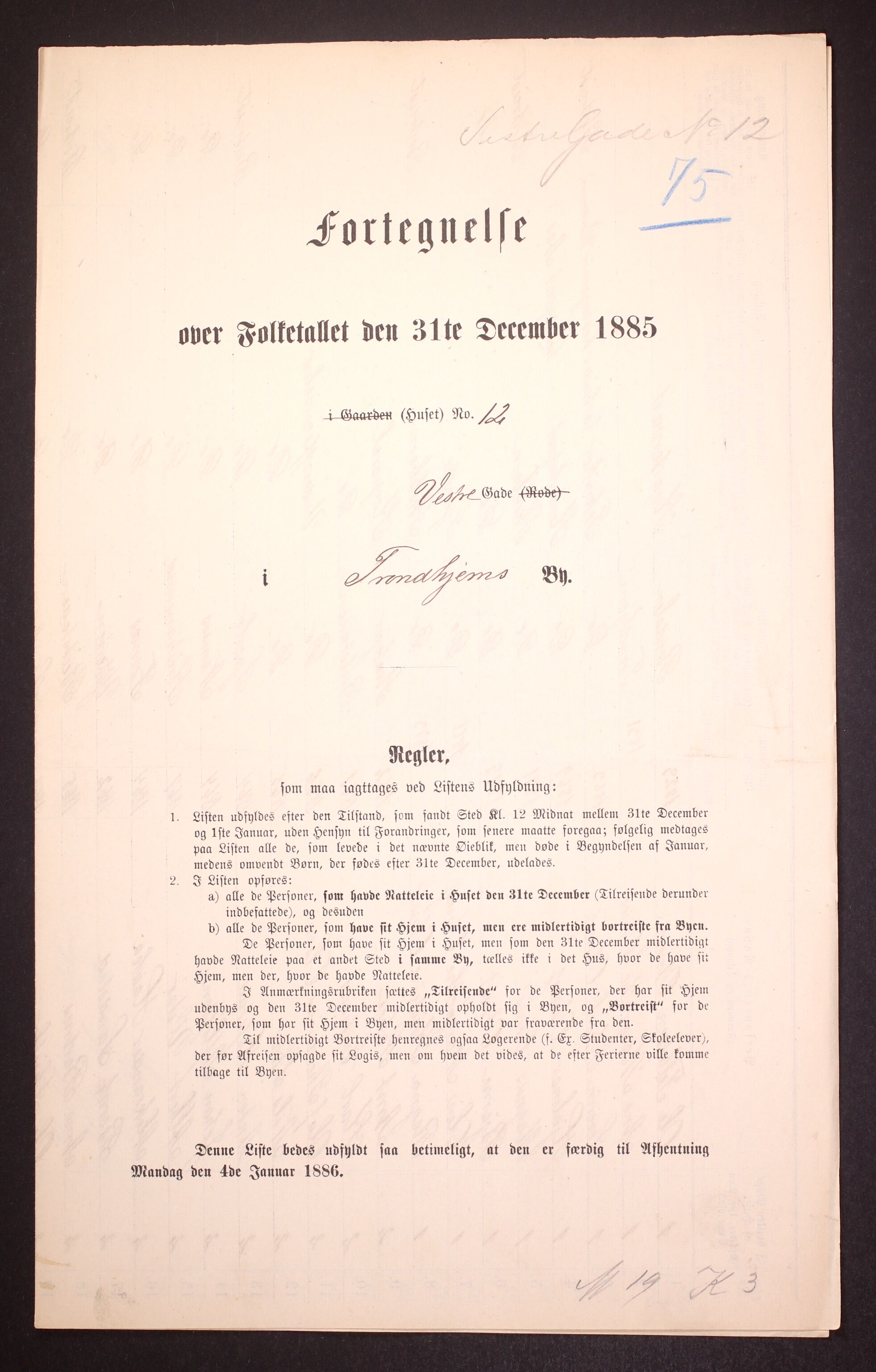 SAT, 1885 census for 1601 Trondheim, 1885, p. 134