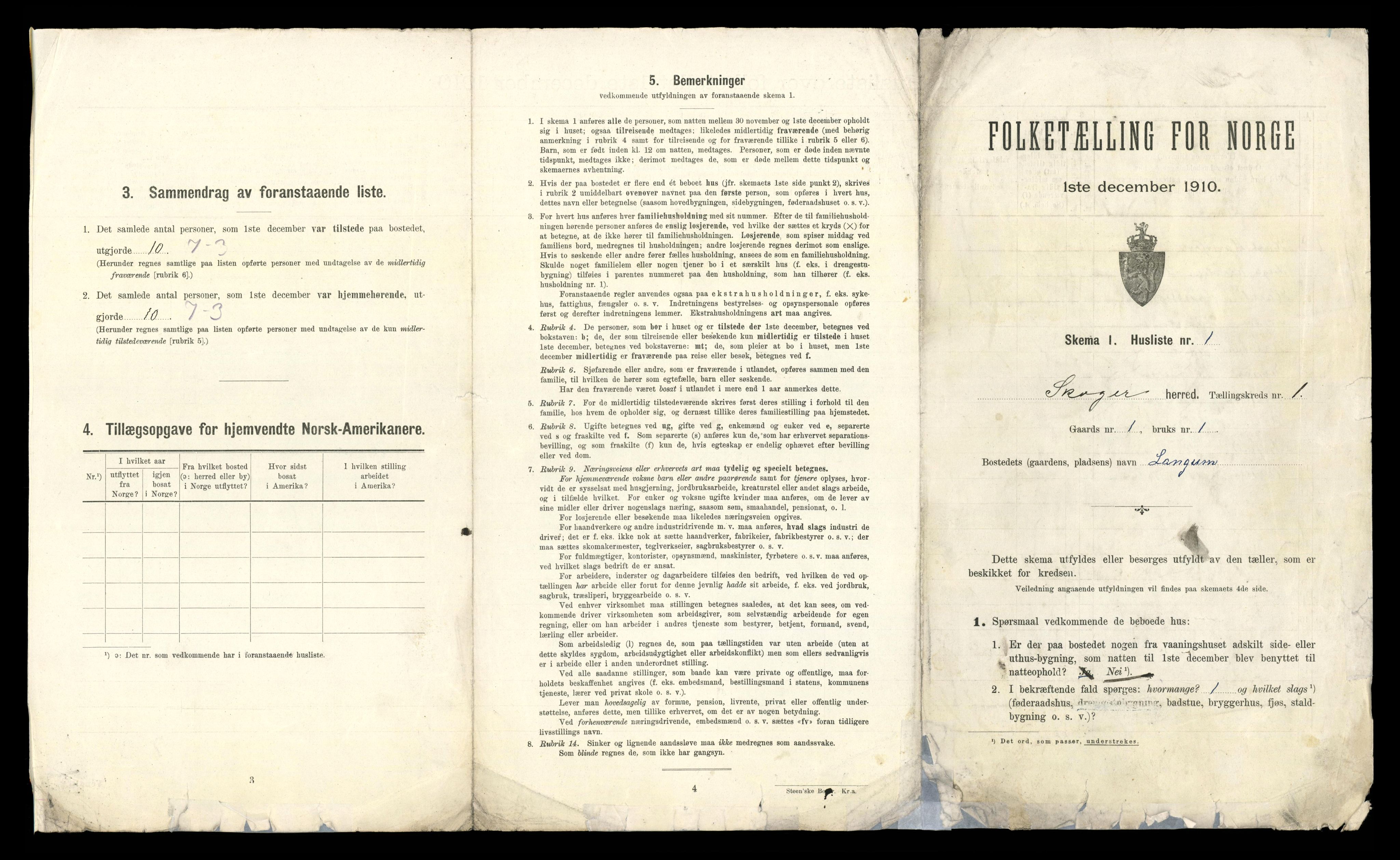 RA, 1910 census for Skoger, 1910, p. 34