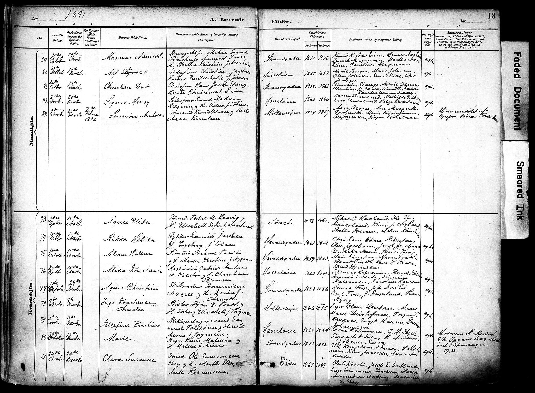 Haugesund sokneprestkontor, AV/SAST-A -101863/H/Ha/Haa/L0006: Parish register (official) no. A 6, 1891-1907, p. 13