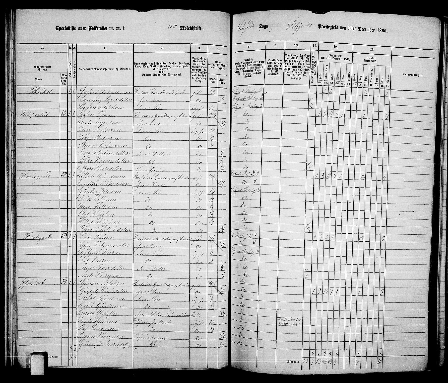 RA, 1865 census for Seljord, 1865, p. 52