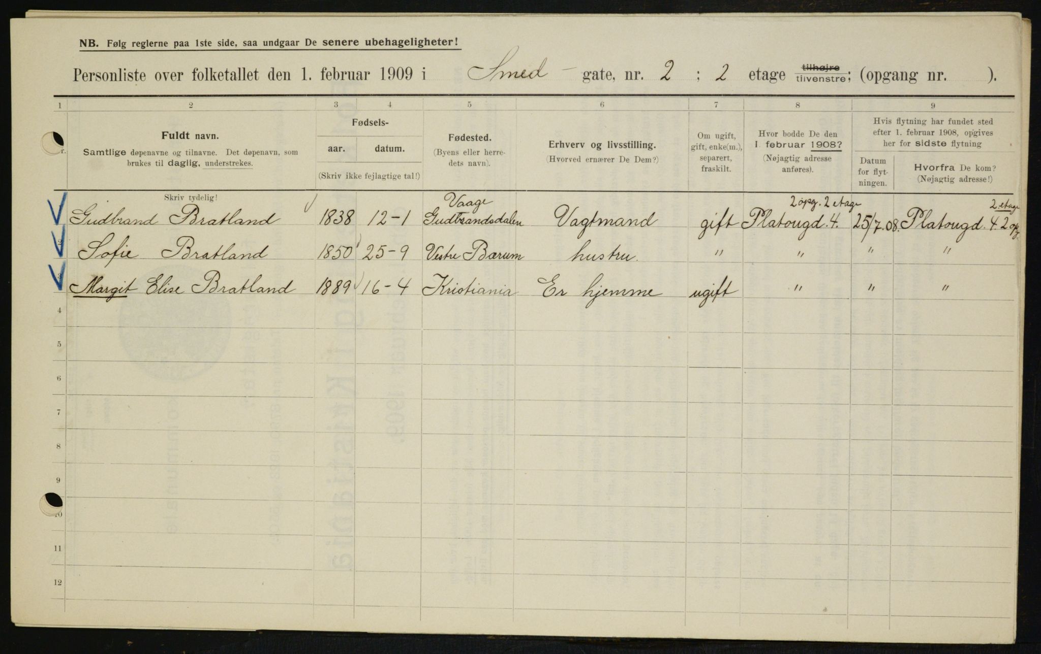 OBA, Municipal Census 1909 for Kristiania, 1909, p. 88070