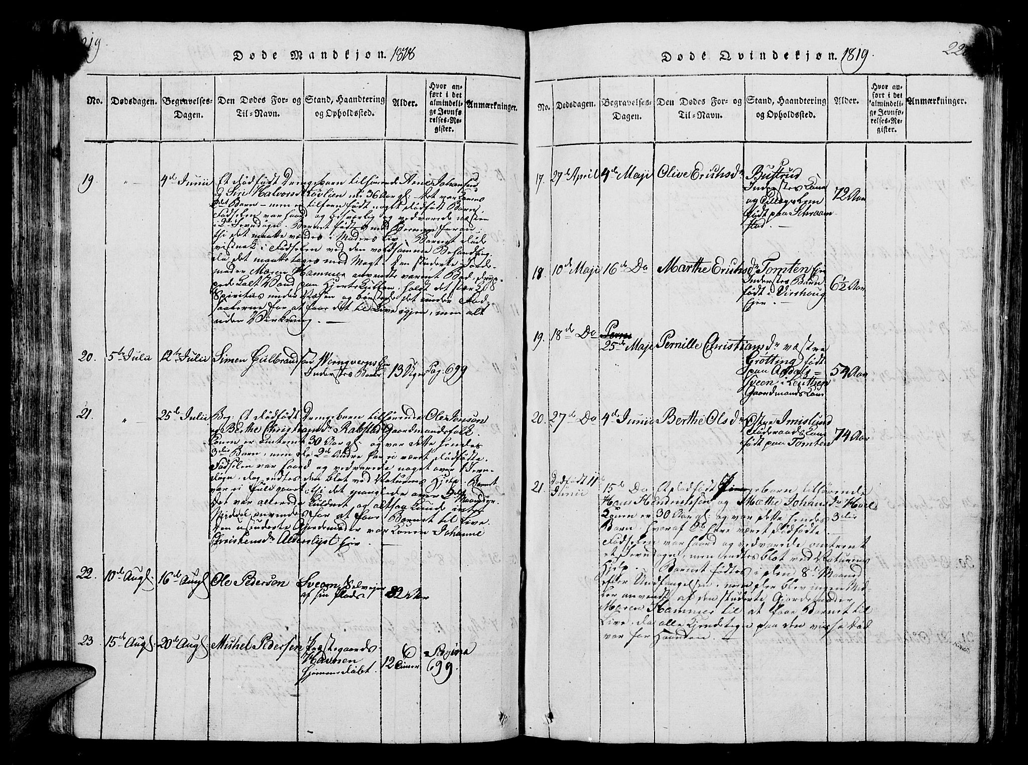 Vang prestekontor, Hedmark, AV/SAH-PREST-008/H/Ha/Hab/L0004: Parish register (copy) no. 4, 1813-1827, p. 219-220