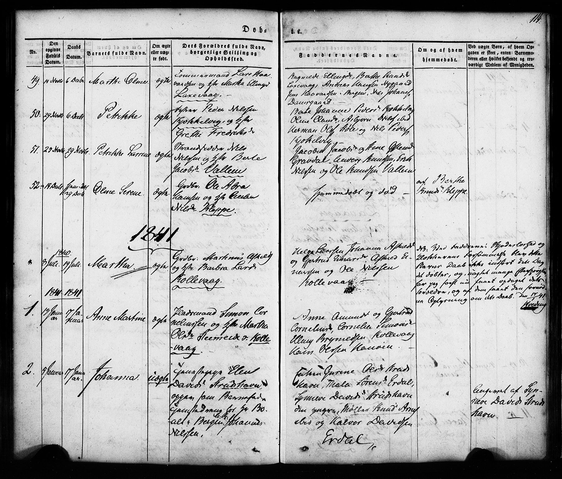 Askøy Sokneprestembete, SAB/A-74101/H/Ha/Haa/Haaa/L0005: Parish register (official) no. A 5, 1836-1852, p. 114