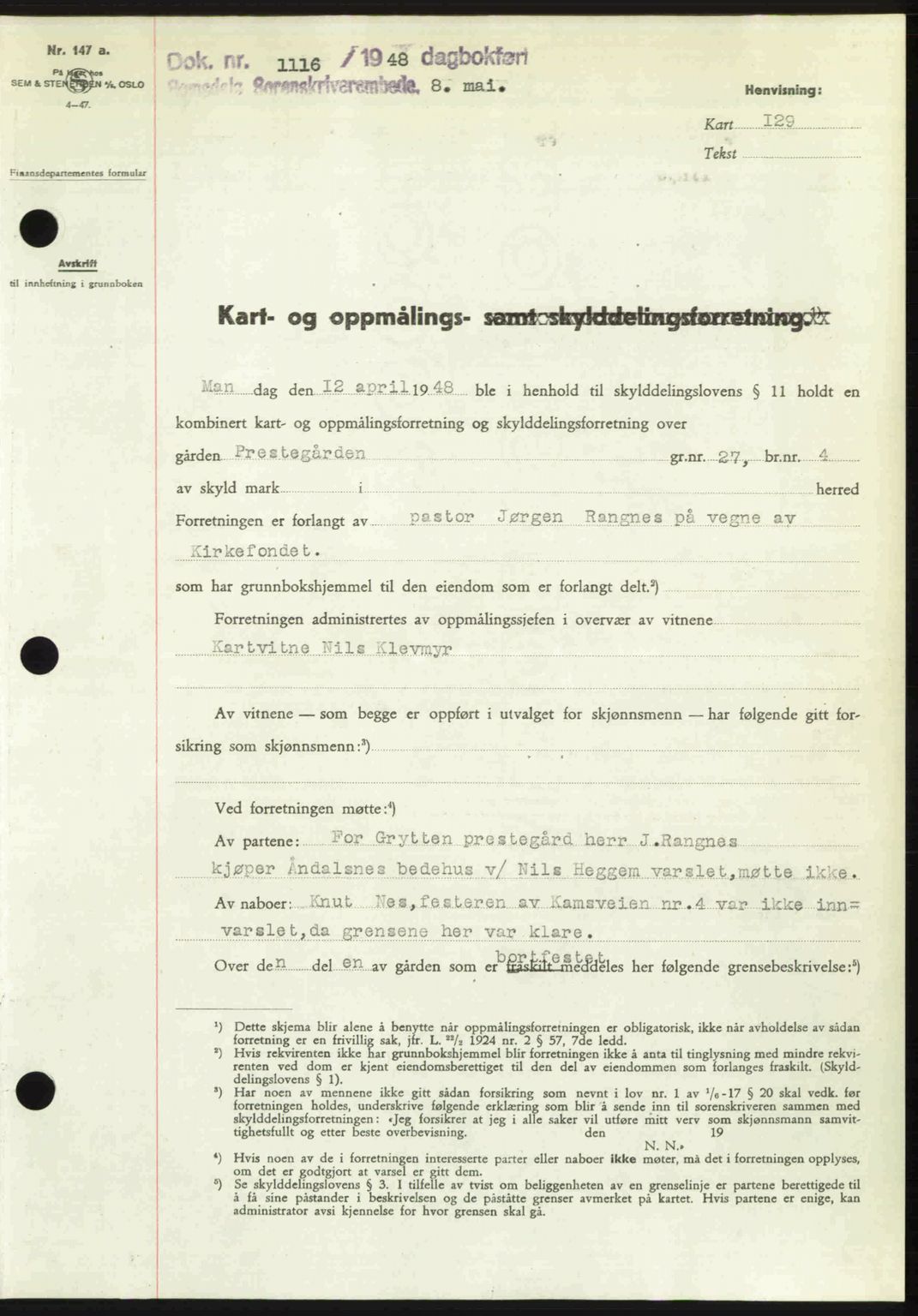 Romsdal sorenskriveri, AV/SAT-A-4149/1/2/2C: Mortgage book no. A26, 1948-1948, Diary no: : 1116/1948