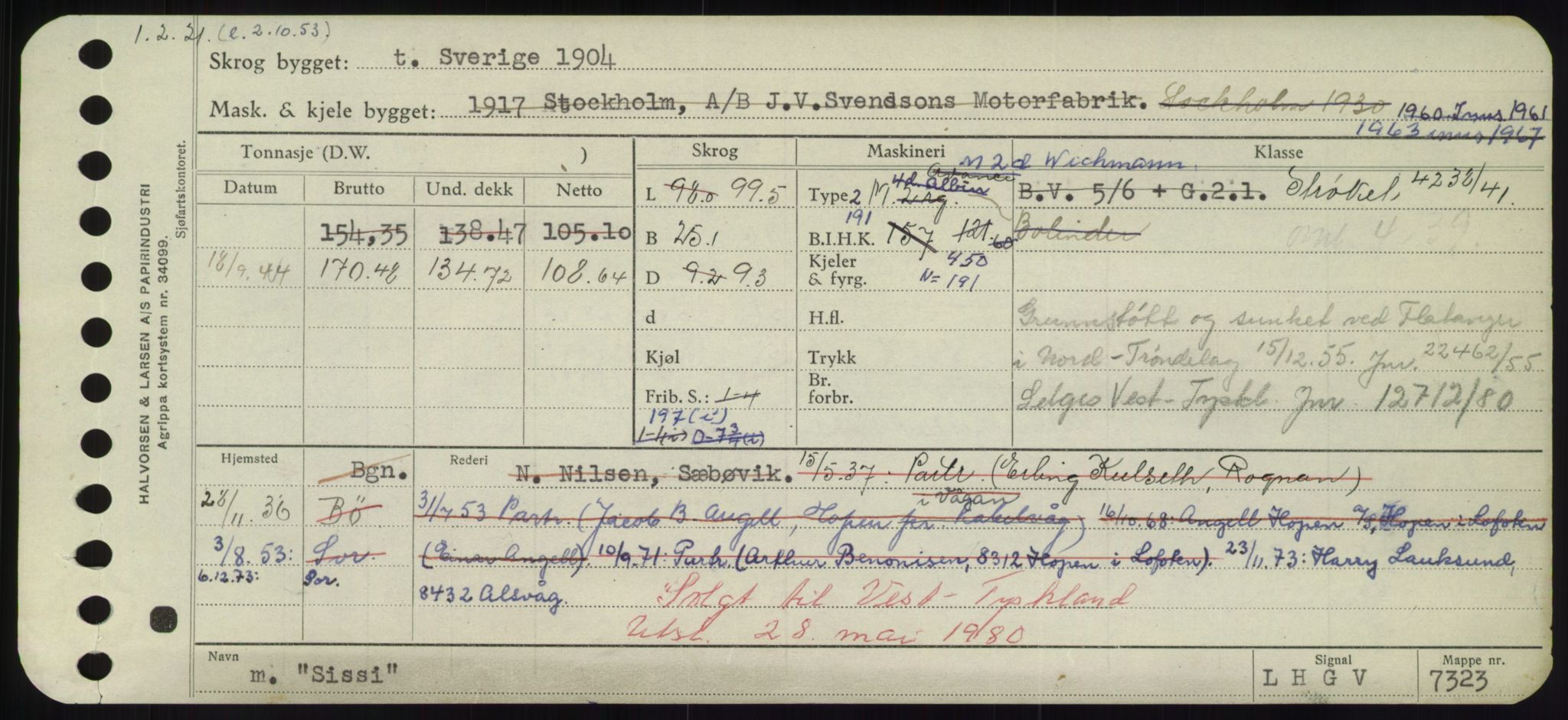 Sjøfartsdirektoratet med forløpere, Skipsmålingen, RA/S-1627/H/Hd/L0033: Fartøy, Sevi-Sjø, p. 279