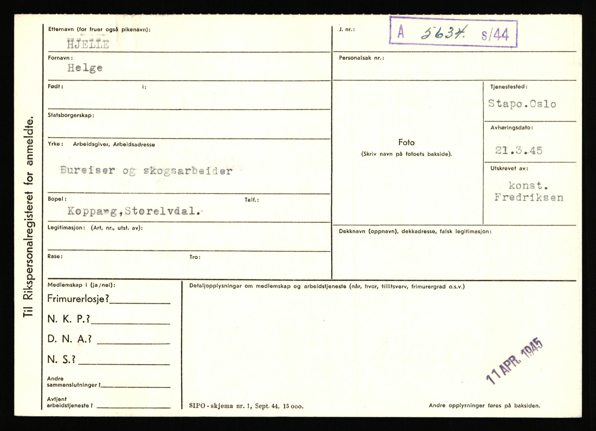 Statspolitiet - Hovedkontoret / Osloavdelingen, AV/RA-S-1329/C/Ca/L0006: Hanche - Hokstvedt, 1943-1945, p. 4387
