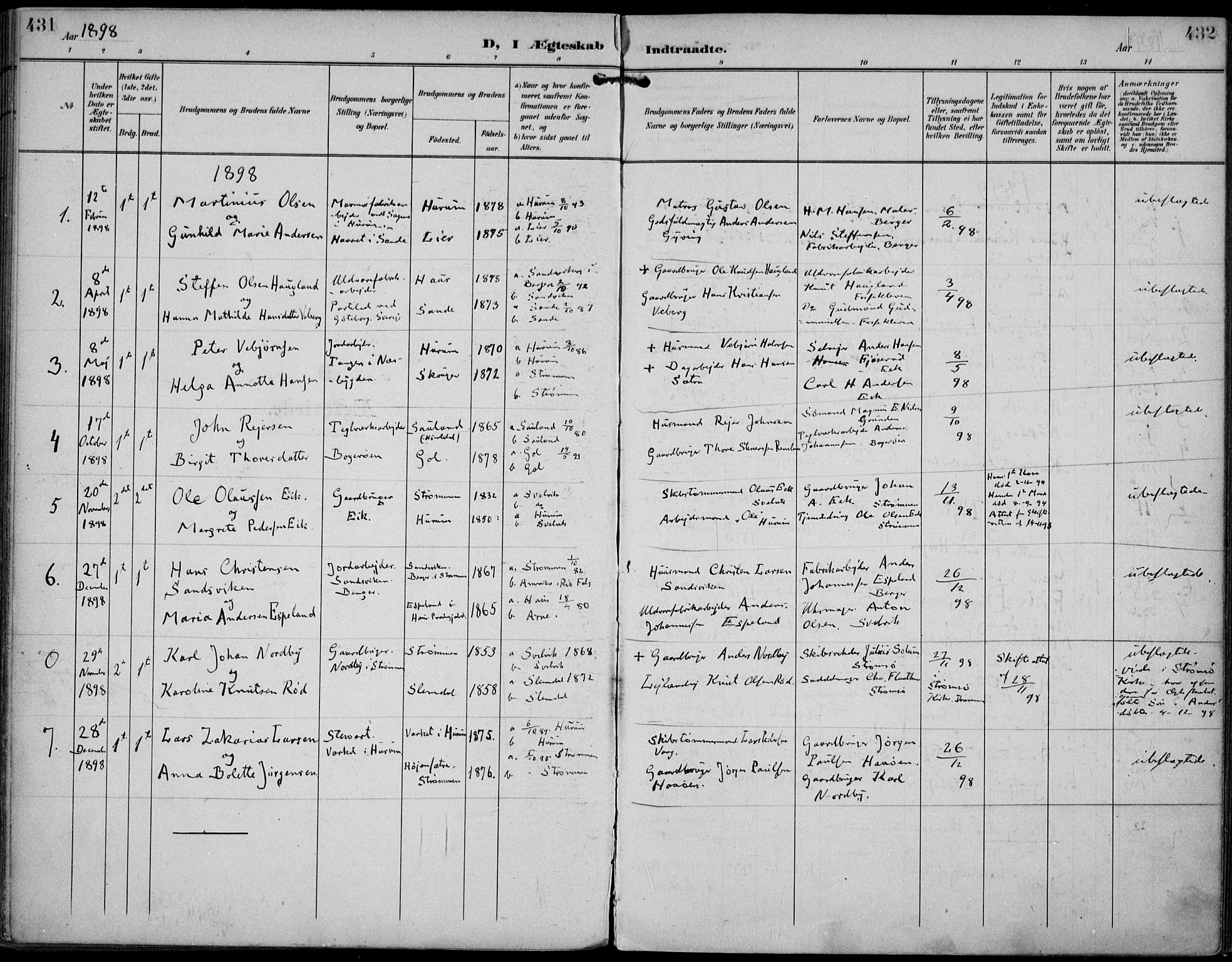 Strømm kirkebøker, AV/SAKO-A-322/F/Fa/L0005: Parish register (official) no. I 5, 1898-1919, p. 431-432