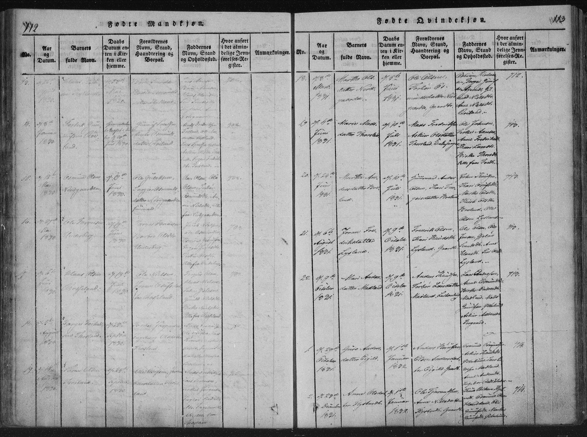 Åseral sokneprestkontor, SAK/1111-0051/F/Fa/L0001: Parish register (official) no. A 1, 1815-1853, p. 112-113