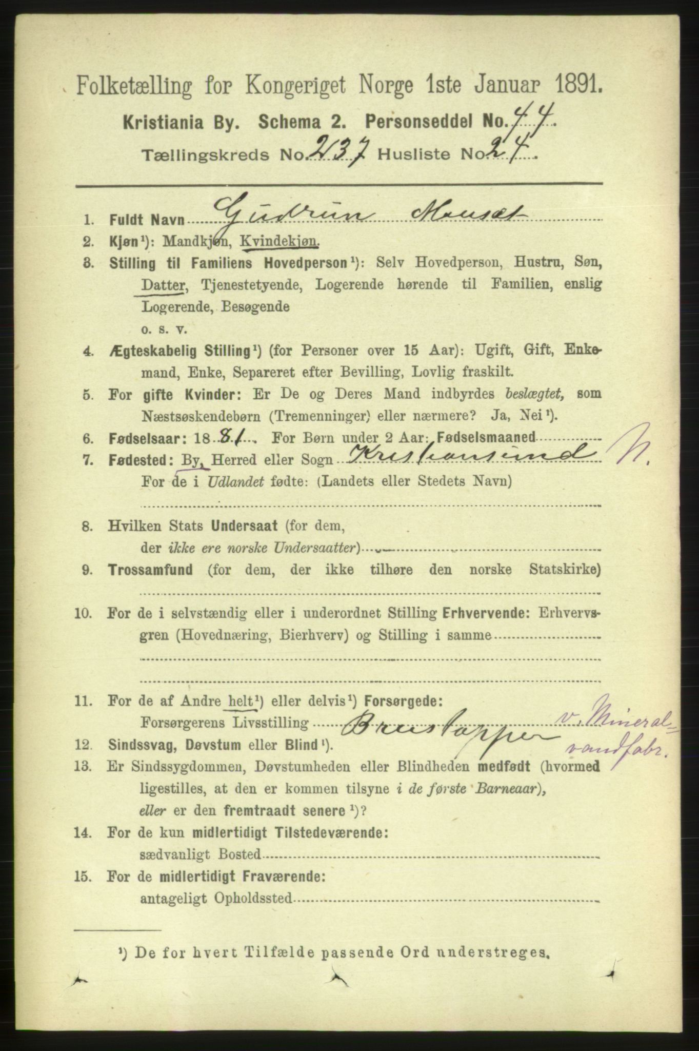 RA, 1891 census for 0301 Kristiania, 1891, p. 144701