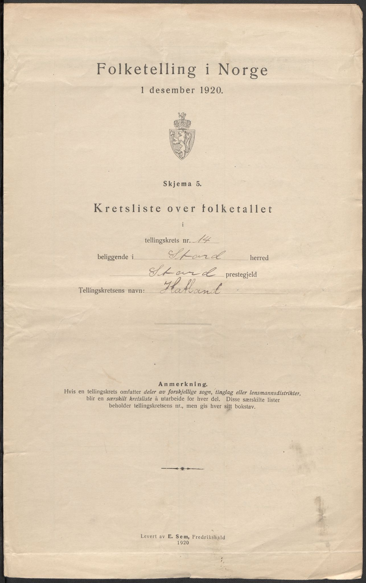 SAB, 1920 census for Stord, 1920, p. 43