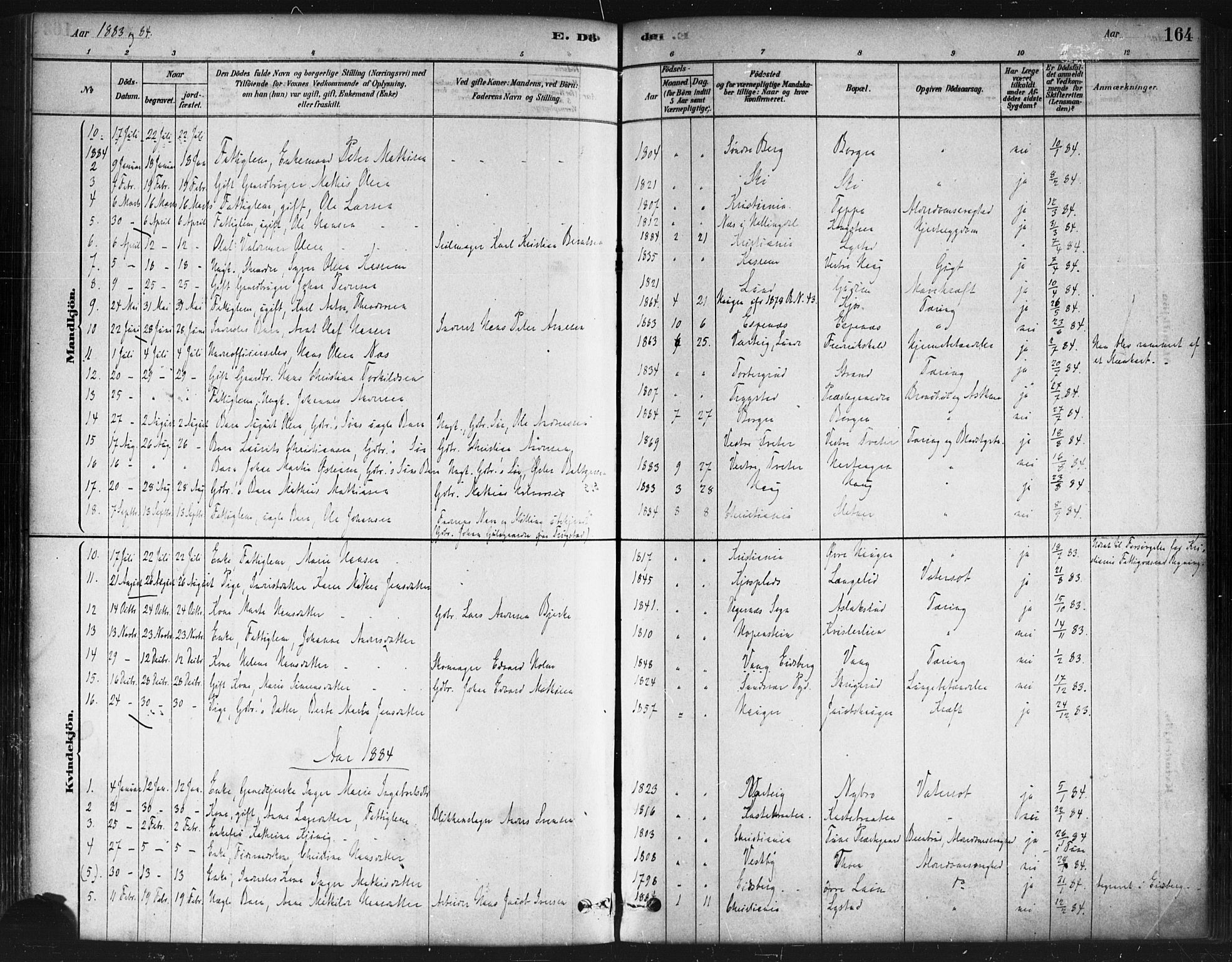 Skiptvet prestekontor Kirkebøker, AV/SAO-A-20009/F/Fa/L0009: Parish register (official) no. 9, 1878-1900, p. 164