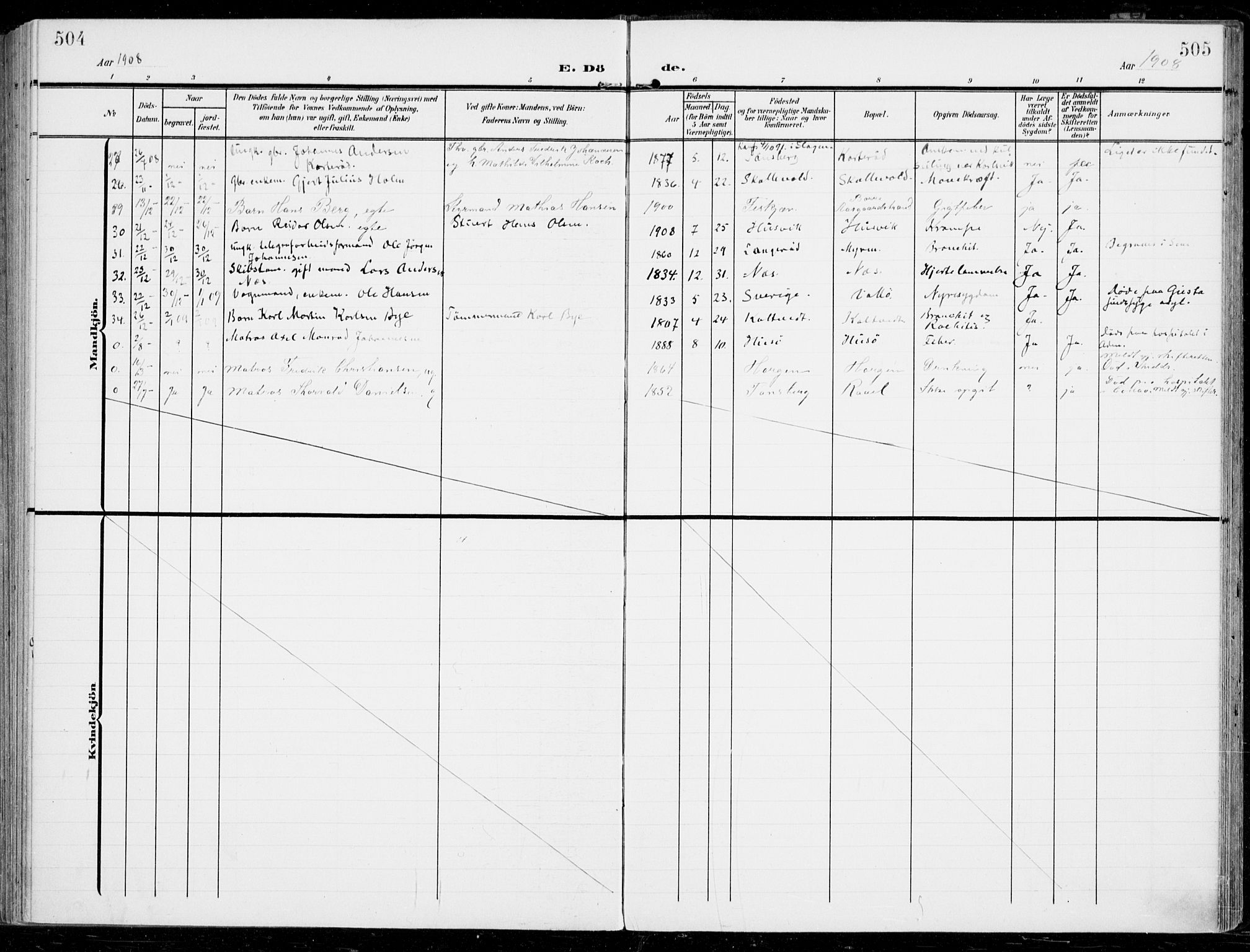 Sem kirkebøker, SAKO/A-5/F/Fb/L0006: Parish register (official) no. II 6, 1905-1918, p. 504-505