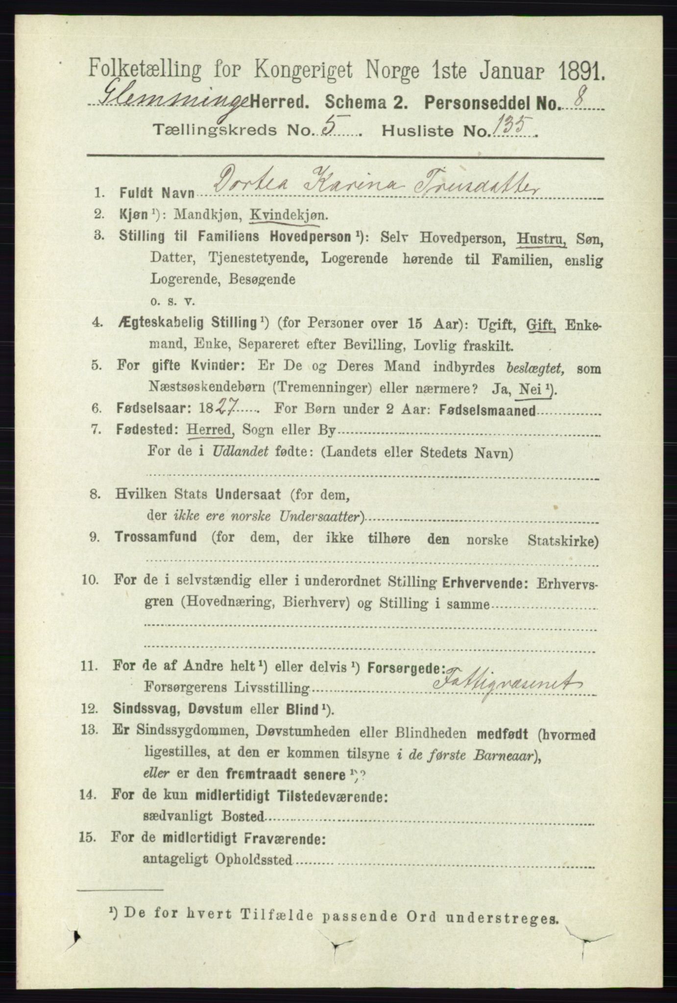 RA, 1891 census for 0132 Glemmen, 1891, p. 7176