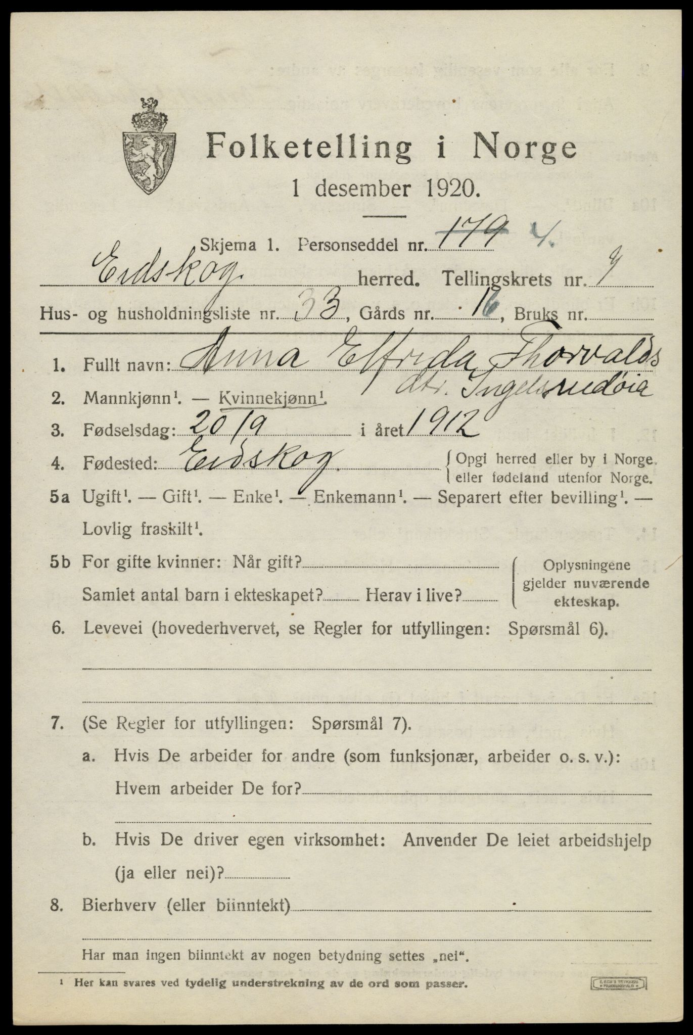 SAH, 1920 census for Eidskog, 1920, p. 8793