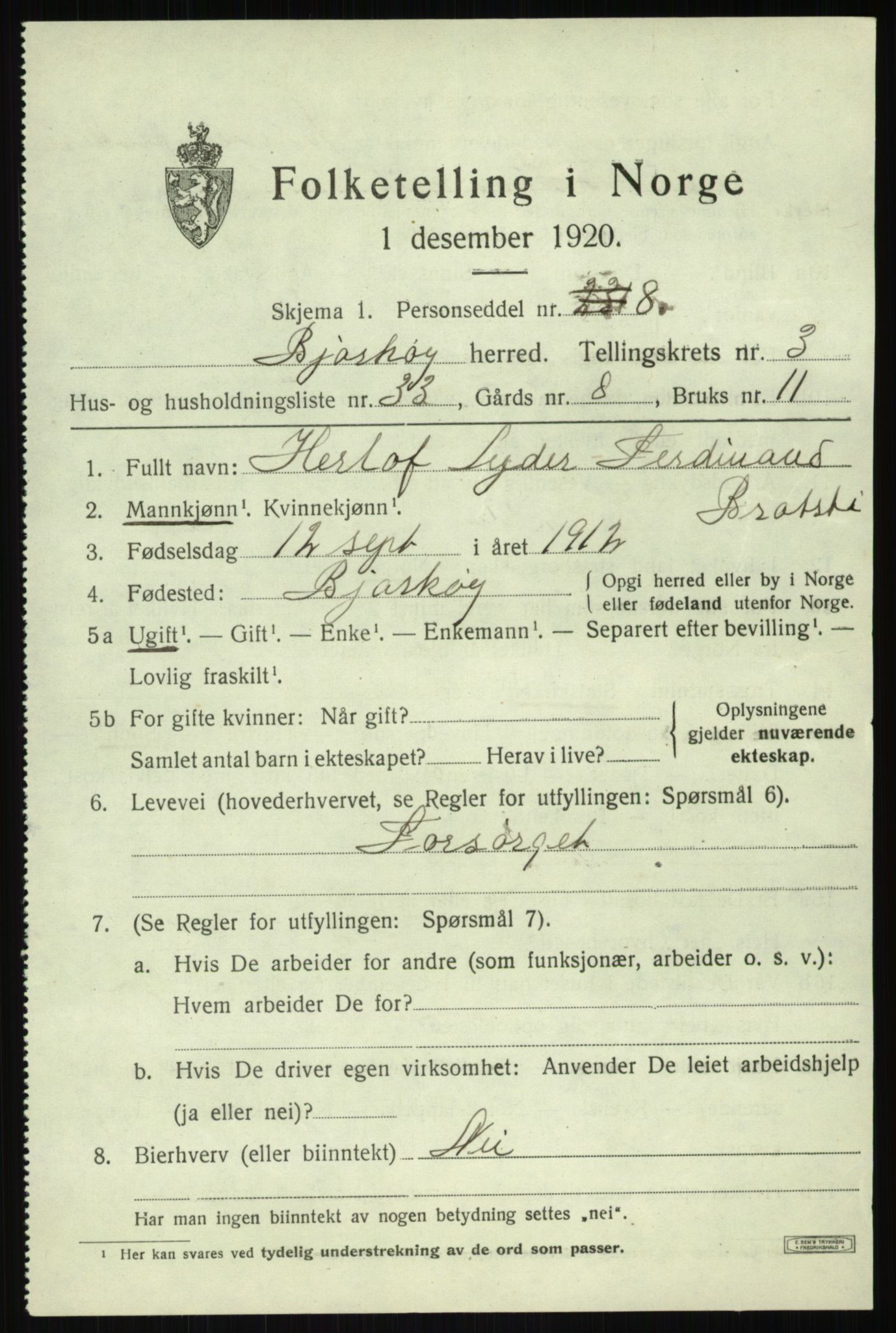 SATØ, 1920 census for Bjarkøy, 1920, p. 2019