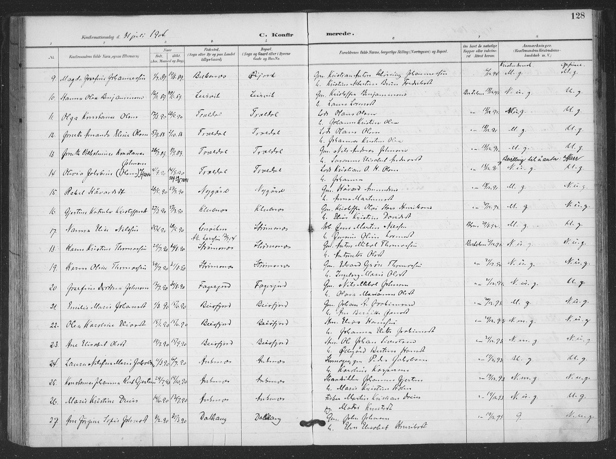 Ministerialprotokoller, klokkerbøker og fødselsregistre - Nordland, AV/SAT-A-1459/866/L0939: Parish register (official) no. 866A02, 1894-1906, p. 128