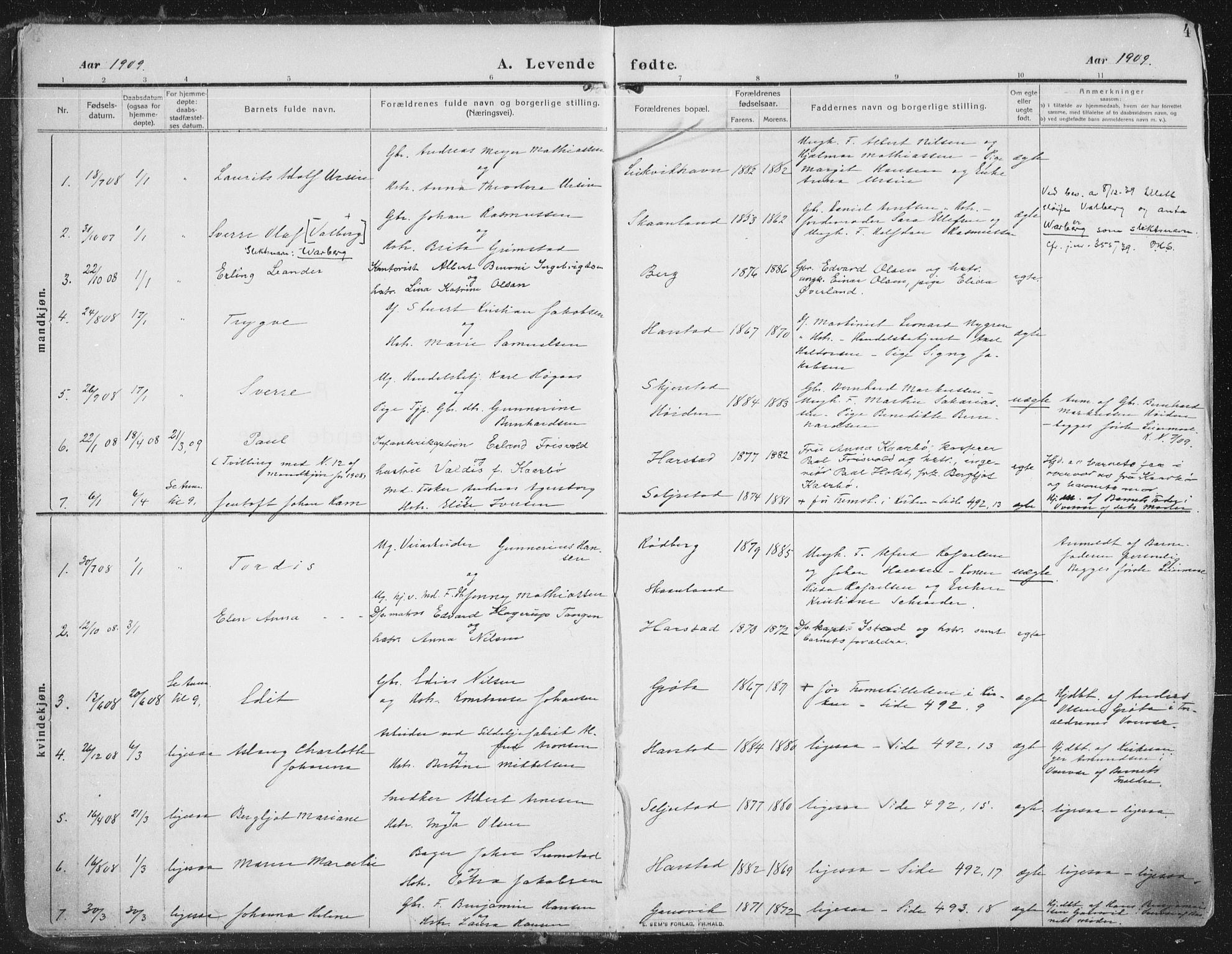 Trondenes sokneprestkontor, SATØ/S-1319/H/Ha/L0018kirke: Parish register (official) no. 18, 1909-1918, p. 4