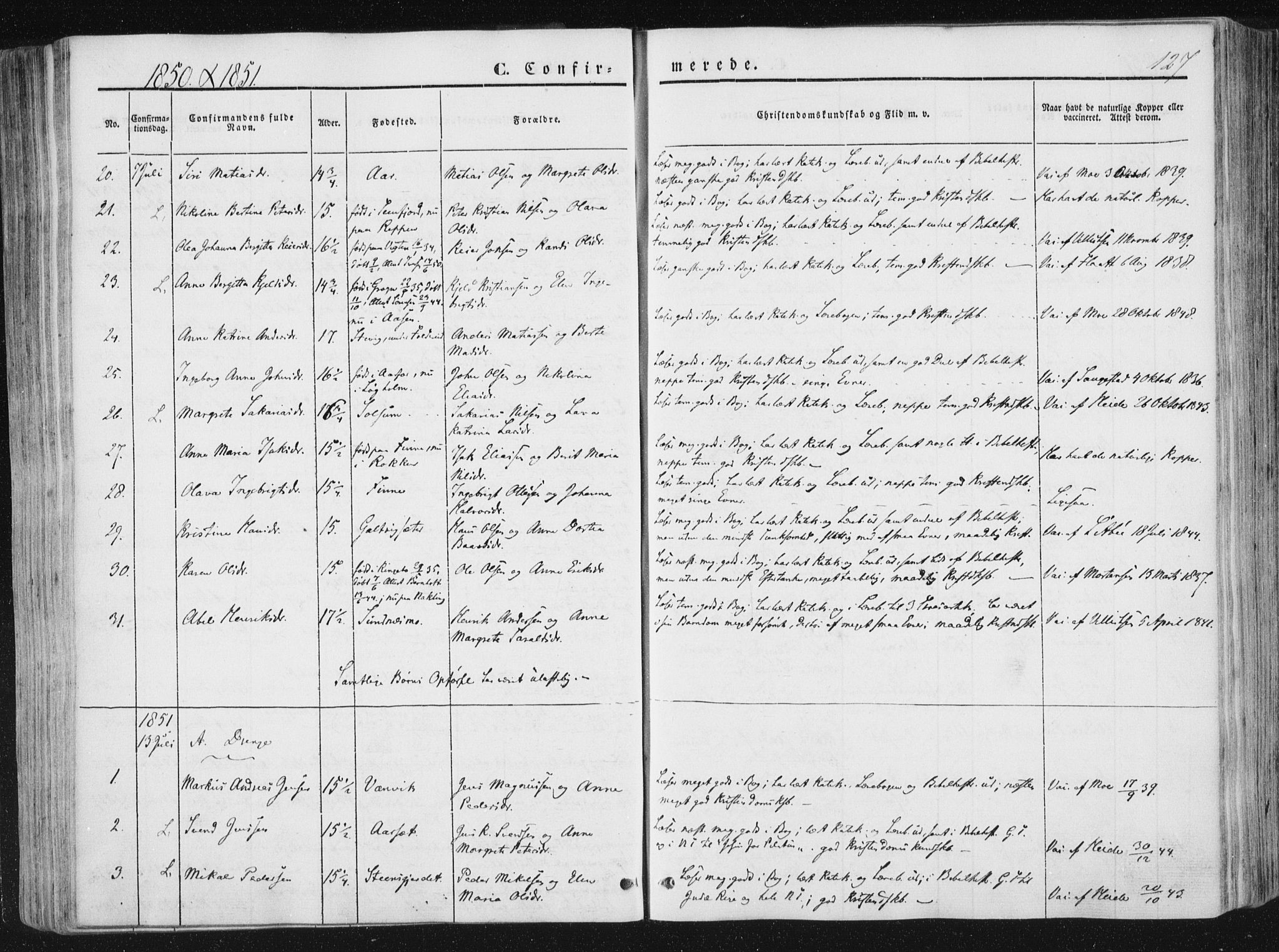 Ministerialprotokoller, klokkerbøker og fødselsregistre - Nord-Trøndelag, SAT/A-1458/780/L0640: Parish register (official) no. 780A05, 1845-1856, p. 127