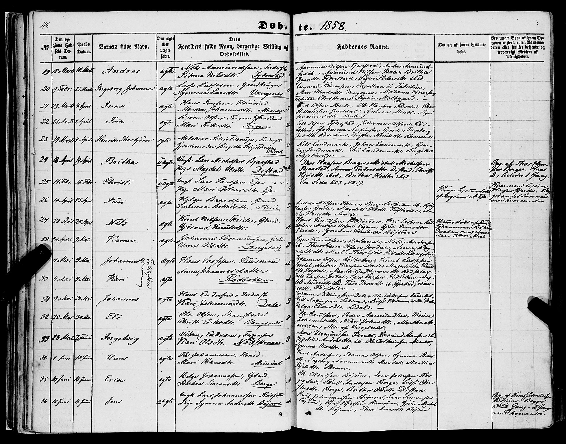 Balestrand sokneprestembete, AV/SAB-A-79601/H/Haa/Haaa/L0002: Parish register (official) no. A 2, 1847-1866, p. 44