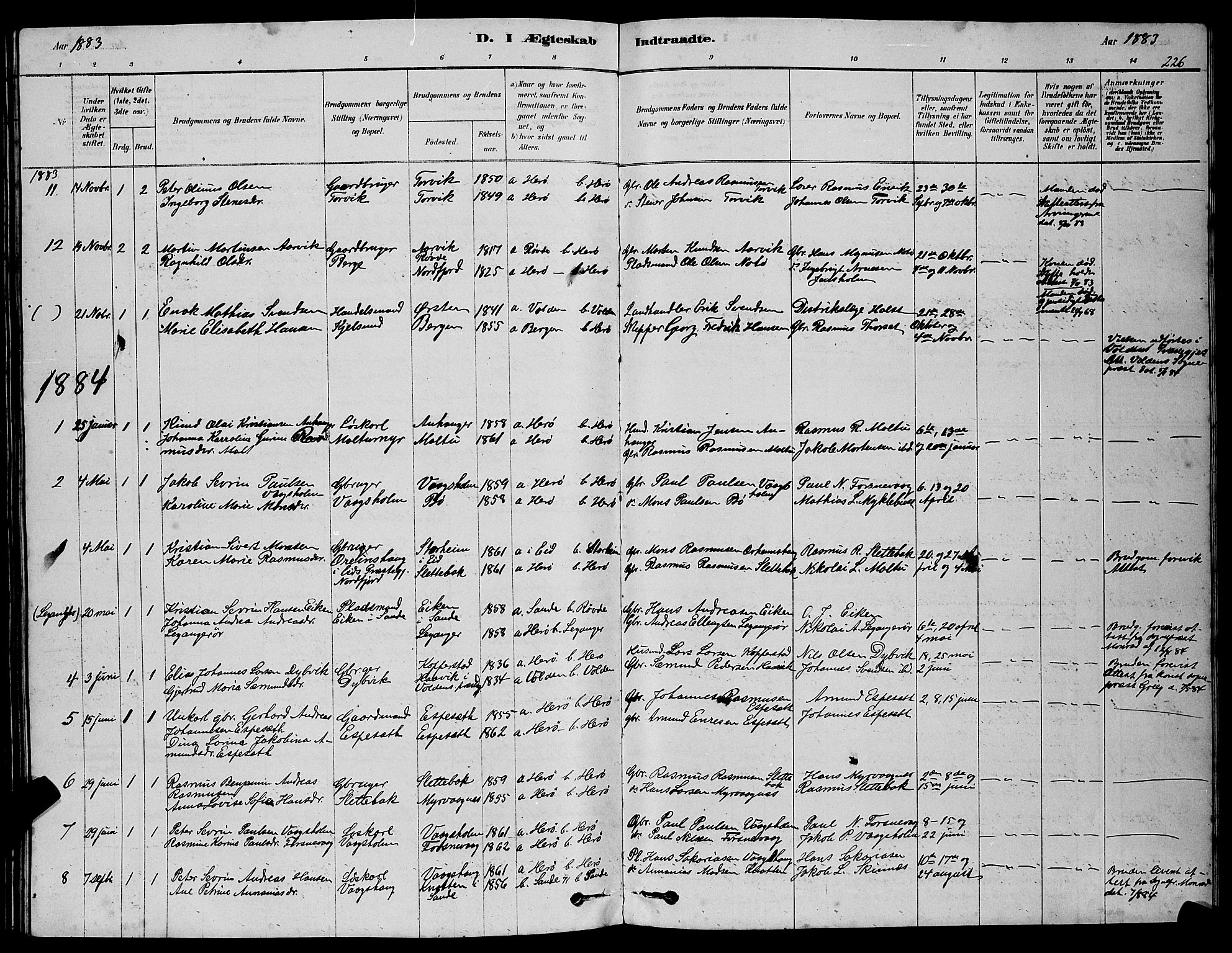 Ministerialprotokoller, klokkerbøker og fødselsregistre - Møre og Romsdal, AV/SAT-A-1454/507/L0081: Parish register (copy) no. 507C04, 1878-1898, p. 226
