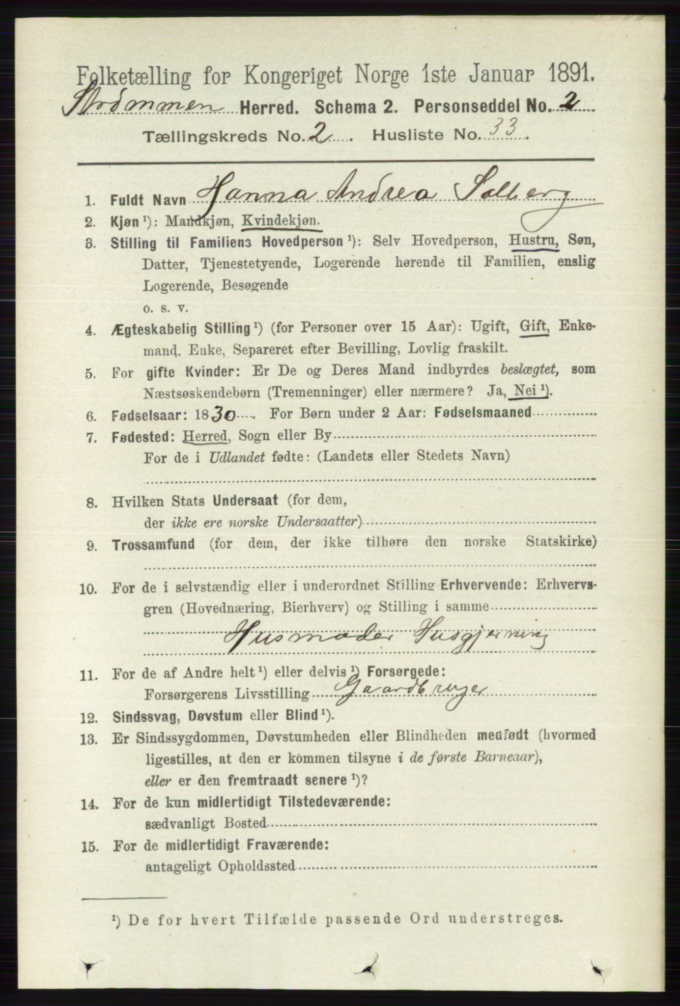 RA, 1891 census for 0711 Strømm, 1891, p. 886