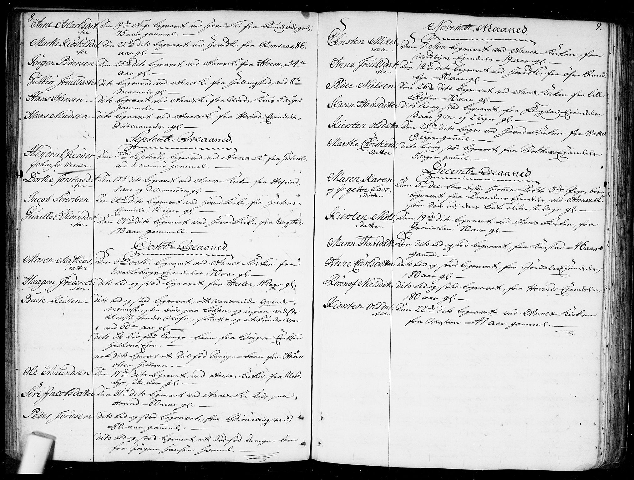 Ullensaker prestekontor Kirkebøker, SAO/A-10236a/F/Fa/L0010: Parish register (official) no. I 10, 1733-1776, p. 8-9