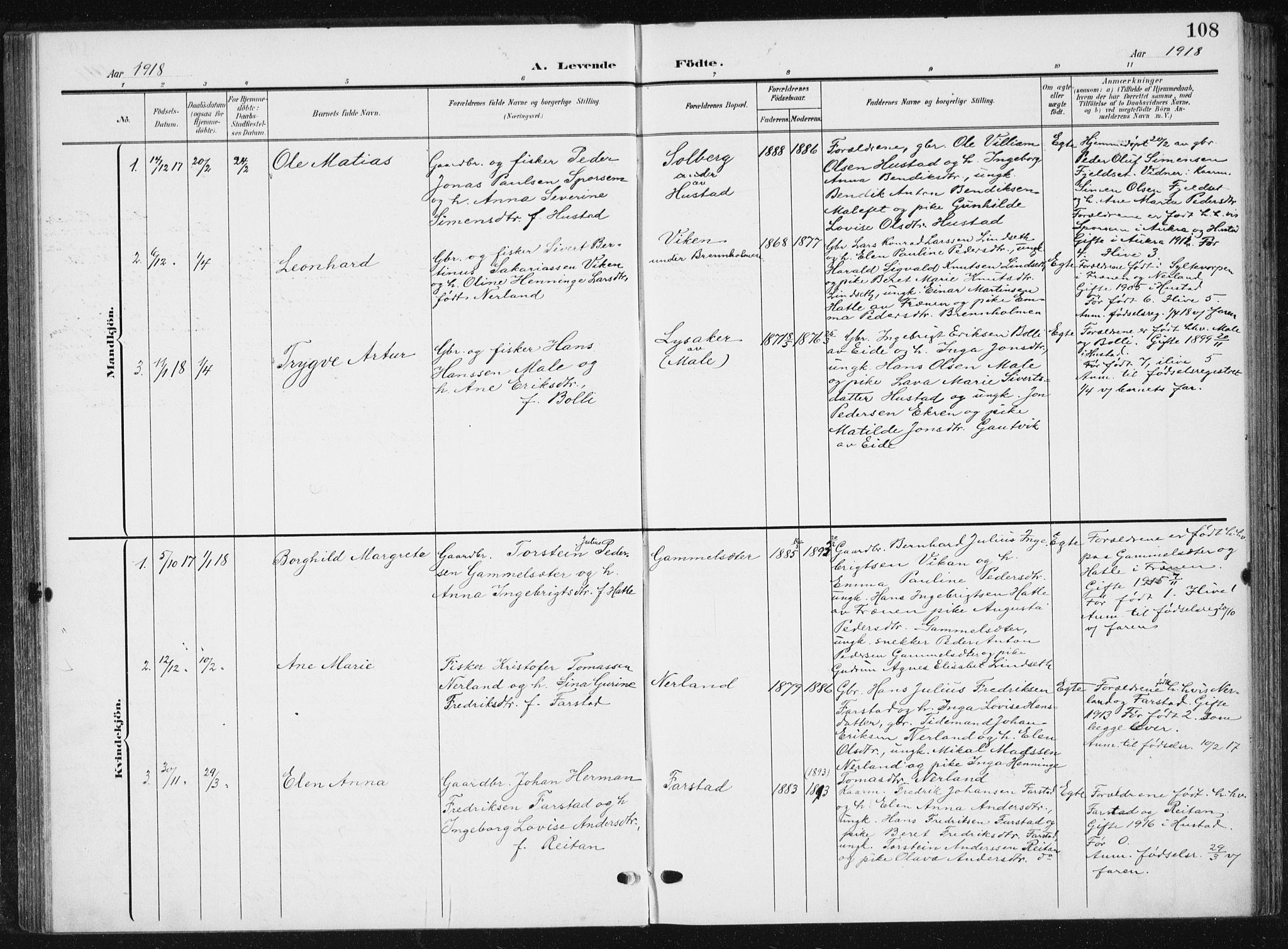 Ministerialprotokoller, klokkerbøker og fødselsregistre - Møre og Romsdal, AV/SAT-A-1454/567/L0784: Parish register (copy) no. 567C04, 1903-1938, p. 108