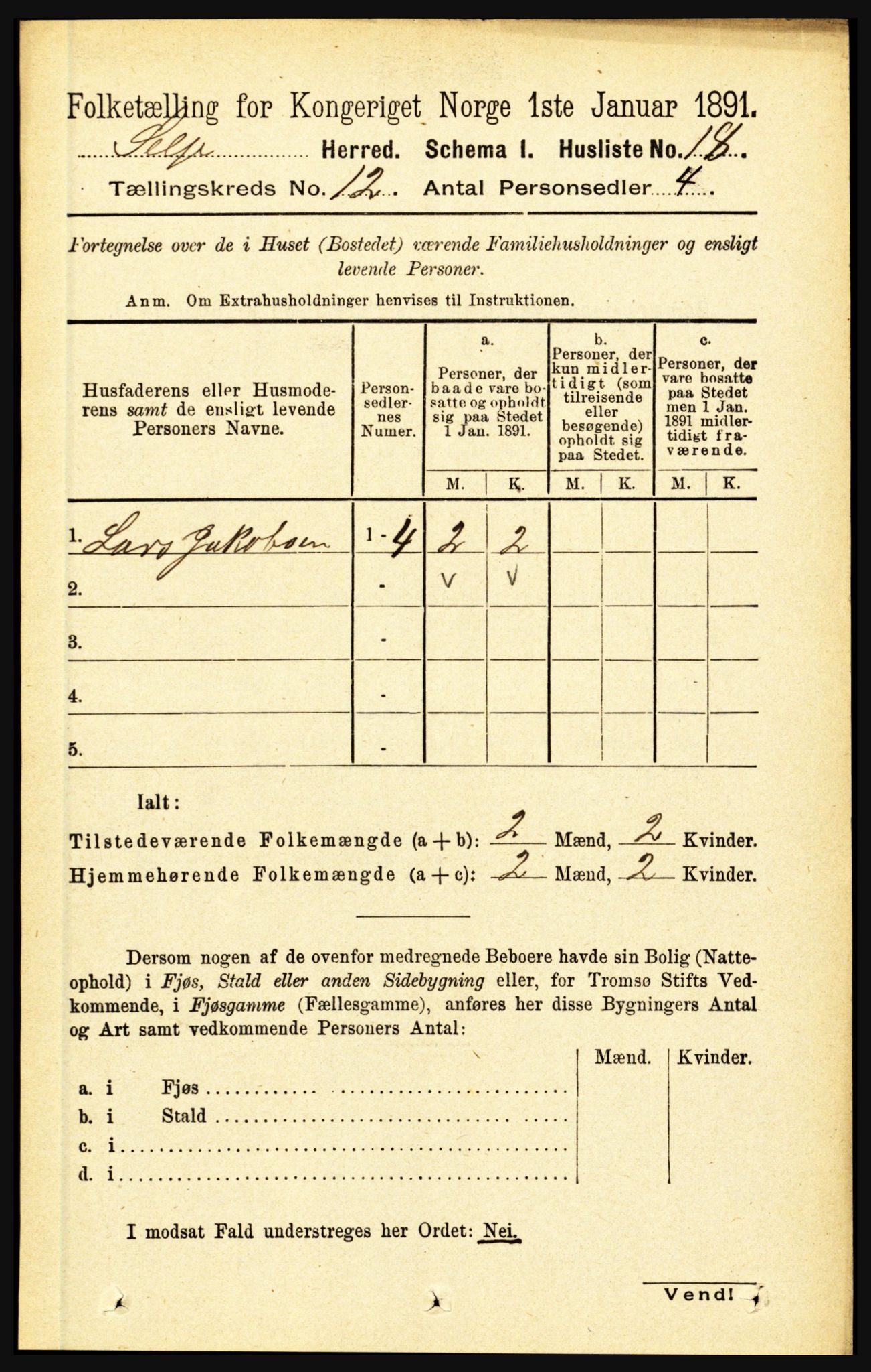 RA, 1891 census for 1441 Selje, 1891, p. 3641