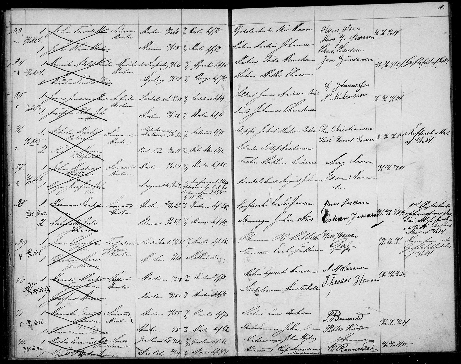 Horten kirkebøker, AV/SAKO-A-348/H/Ha/L0002: Banns register no. 2, 1881-1891, p. 14