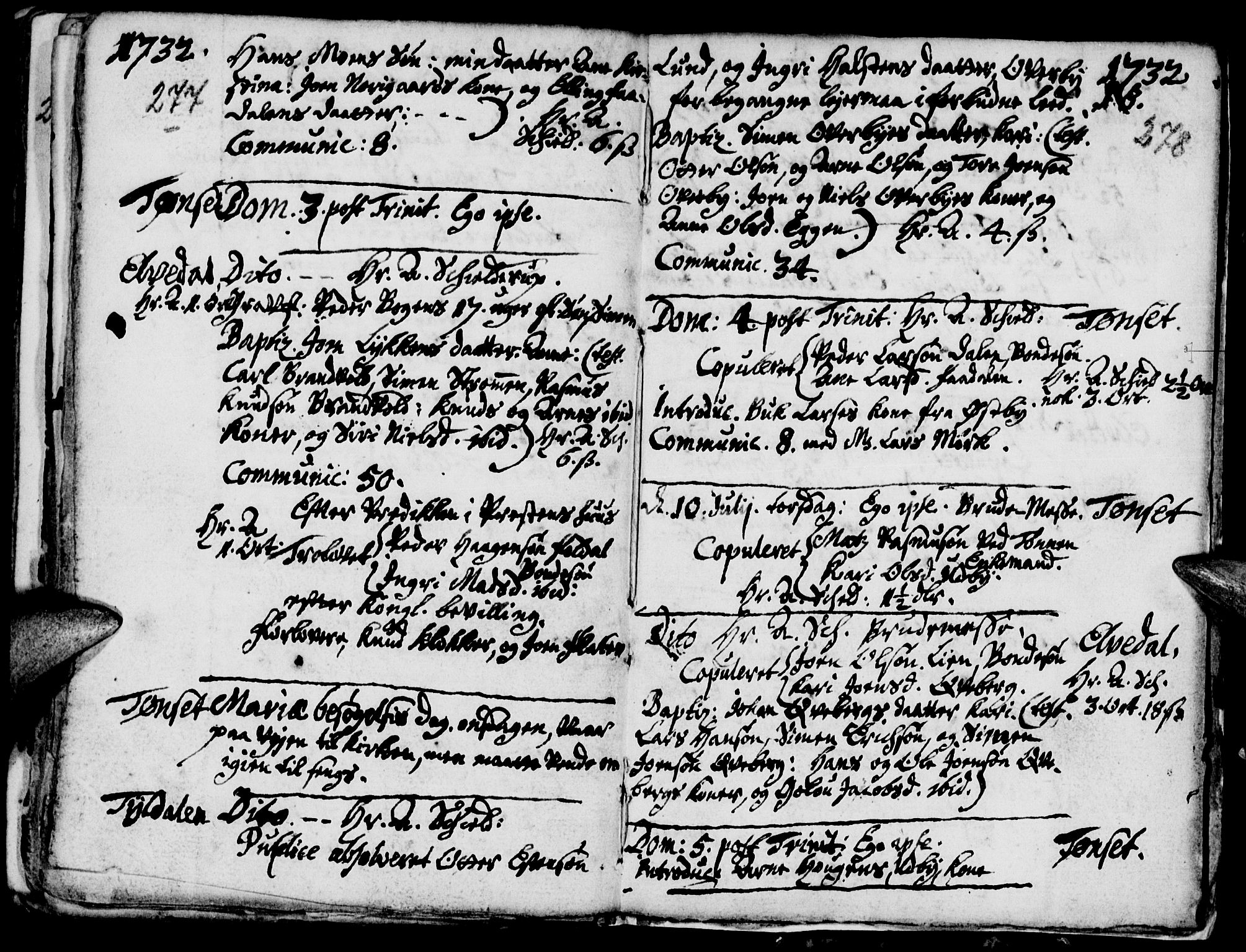 Tynset prestekontor, SAH/PREST-058/H/Ha/Haa/L0001: Parish register (official) no. 1, 1722-1732, p. 277-278