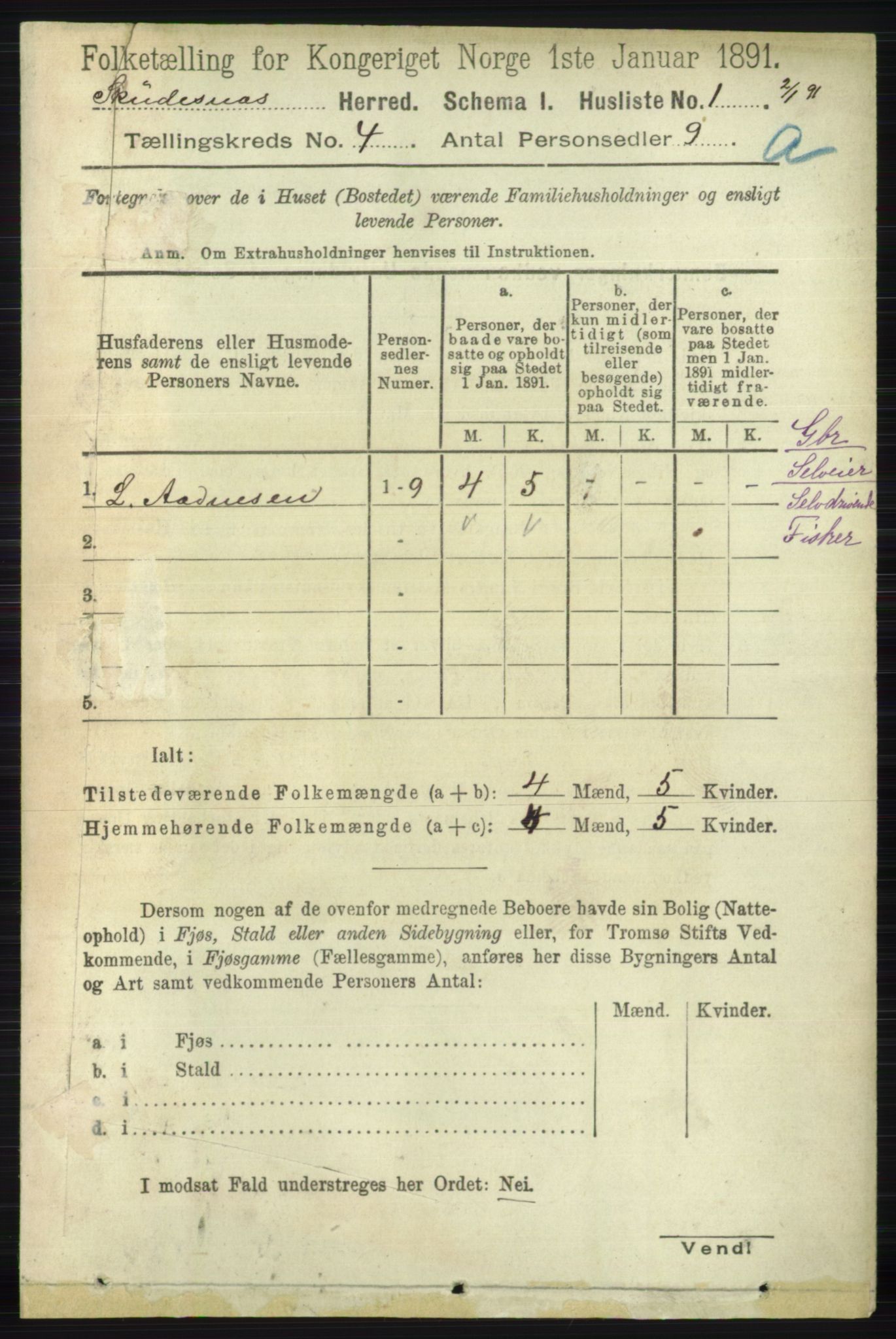 RA, 1891 census for 1150 Skudenes, 1891, p. 1773