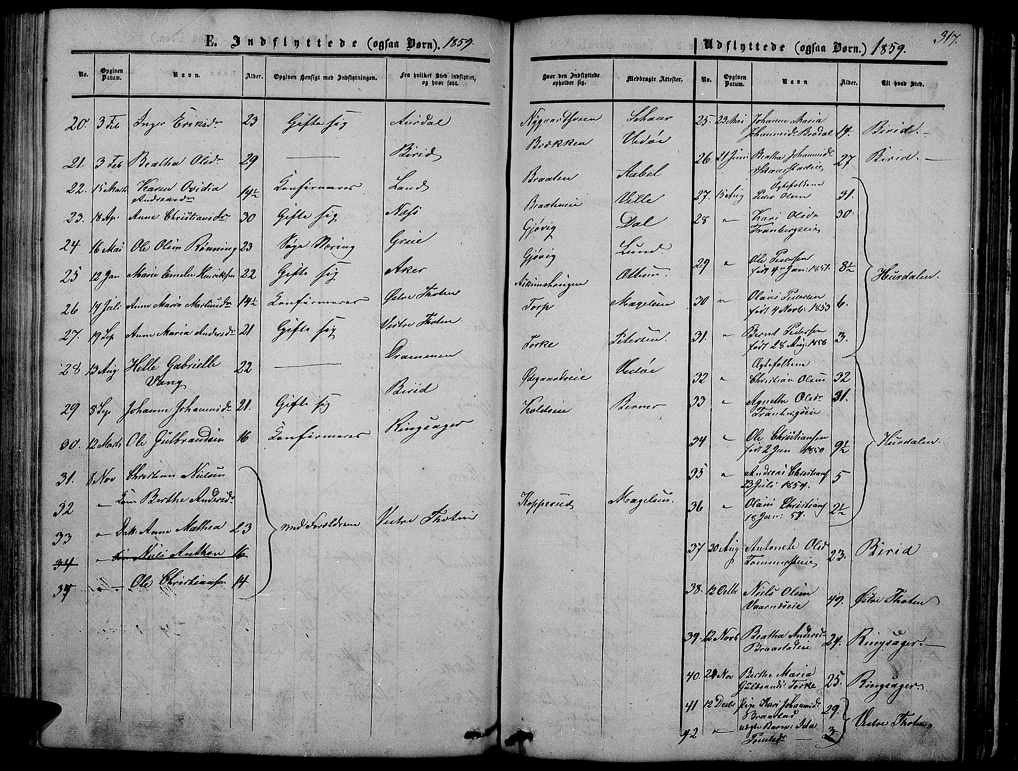 Vardal prestekontor, SAH/PREST-100/H/Ha/Hab/L0005: Parish register (copy) no. 5, 1854-1868, p. 317
