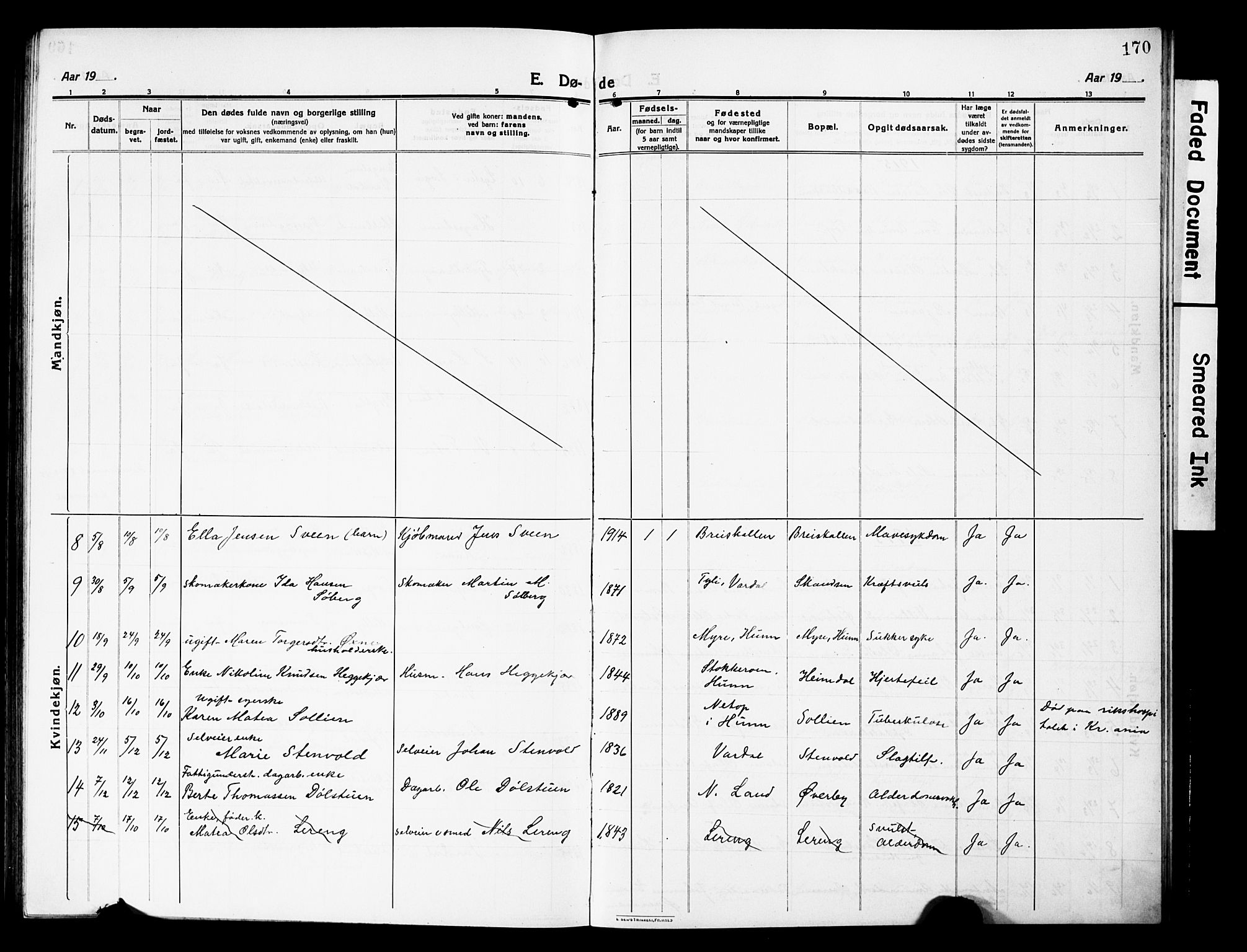 Vardal prestekontor, SAH/PREST-100/H/Ha/Hab/L0015: Parish register (copy) no. 15, 1914-1931, p. 170