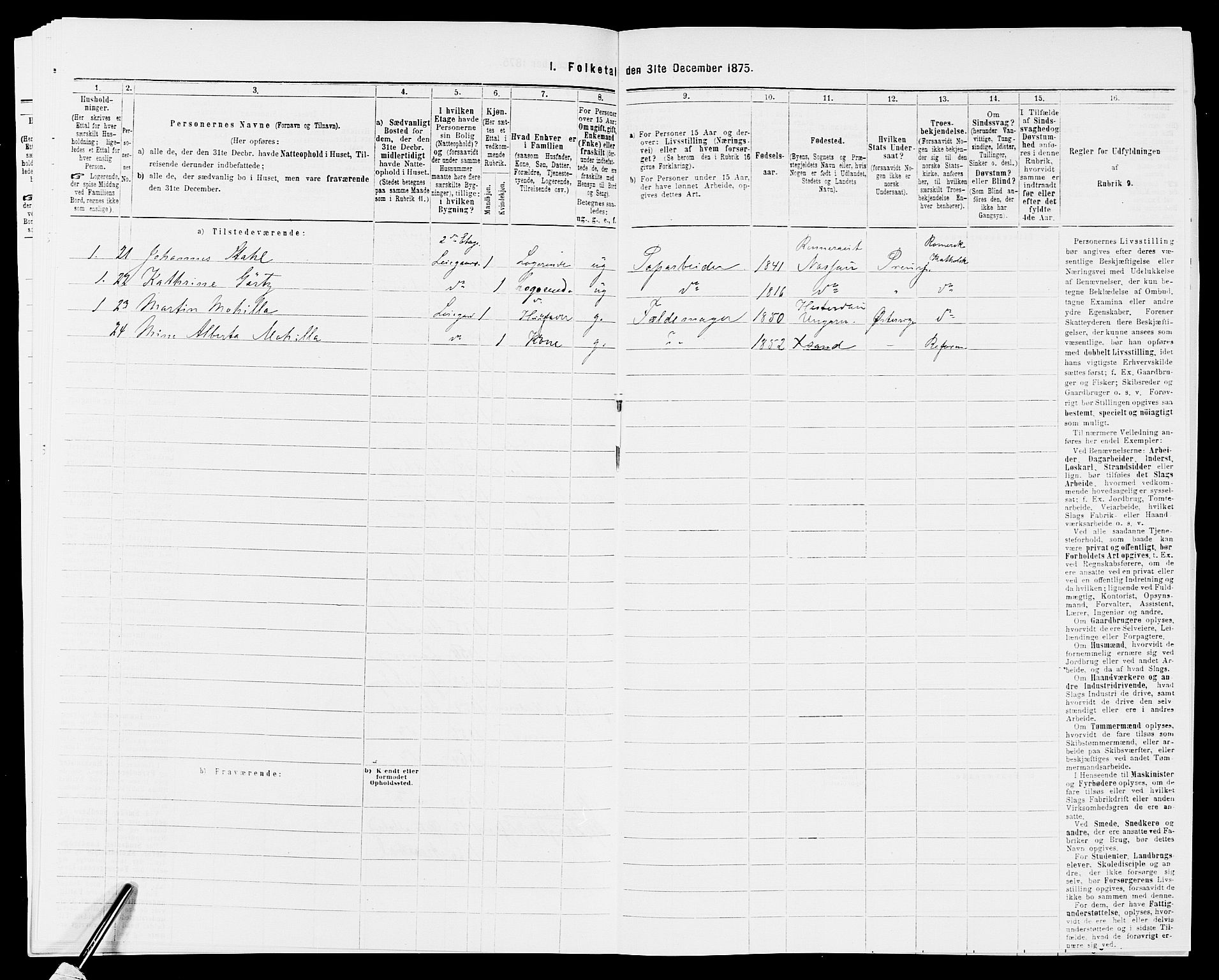 SAK, 1875 census for 0903P Arendal, 1875, p. 212