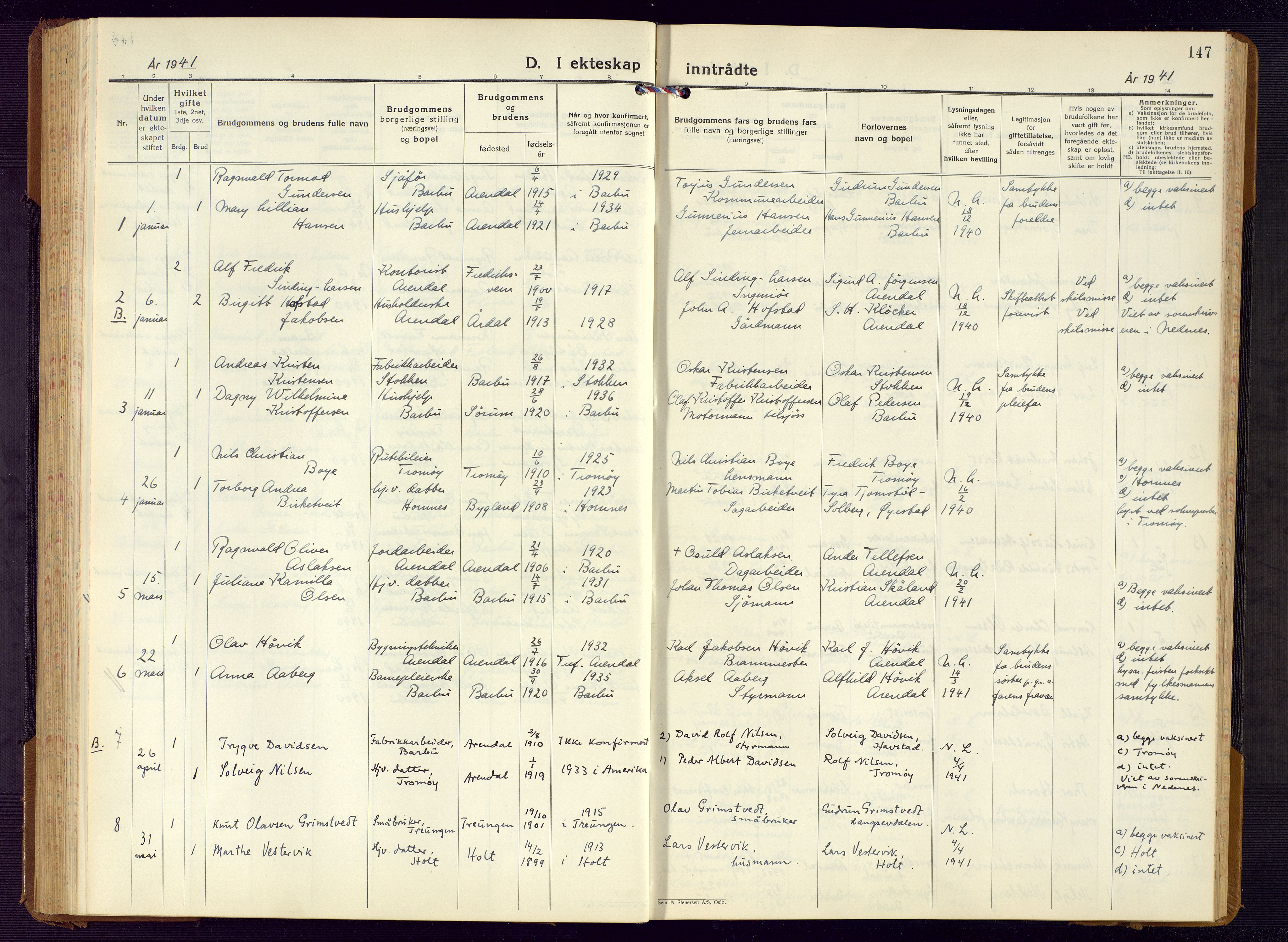 Barbu sokneprestkontor, AV/SAK-1111-0003/F/Fb/L0006: Parish register (copy) no. B 6, 1937-1947, p. 147