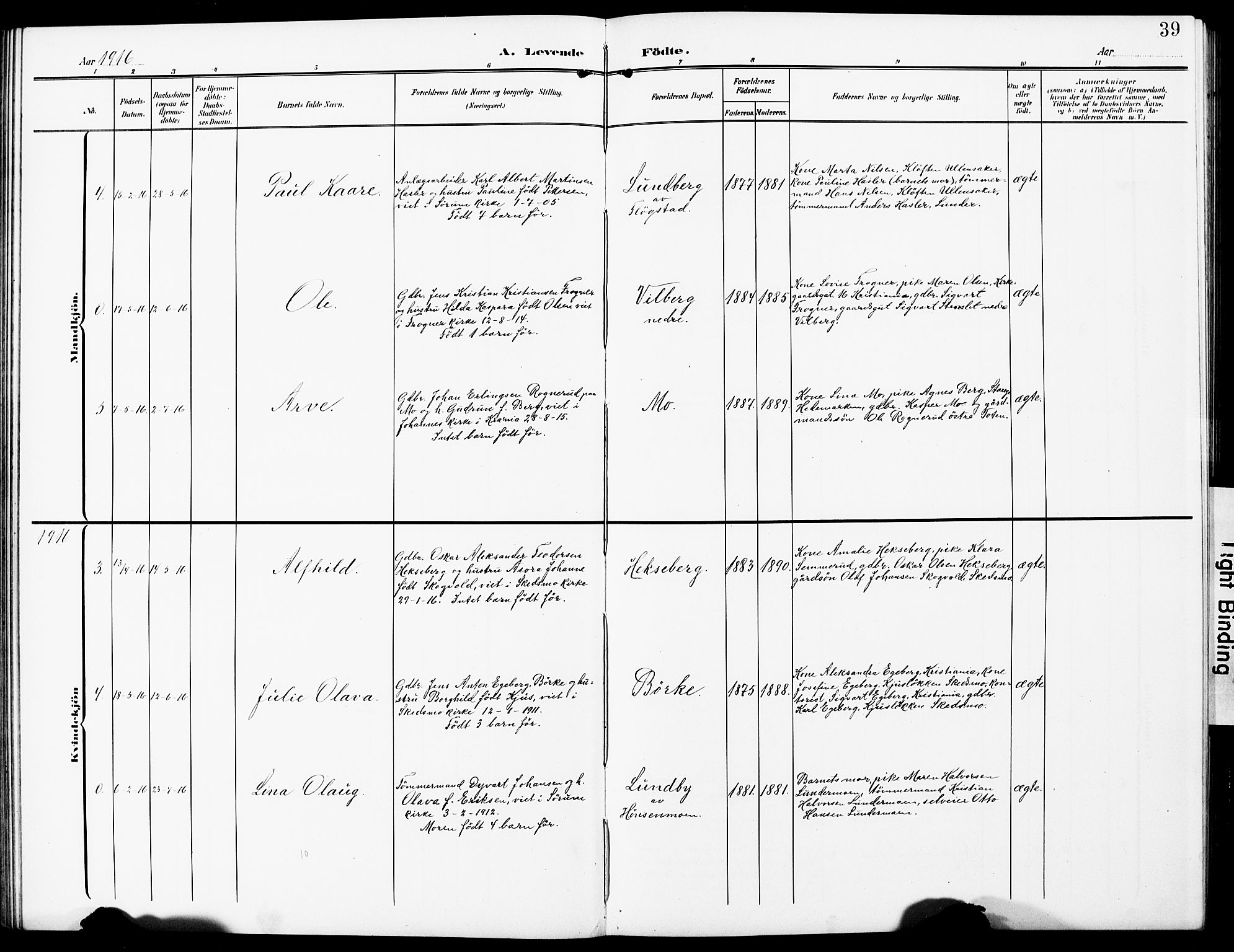 Sørum prestekontor Kirkebøker, AV/SAO-A-10303/G/Gb/L0001: Parish register (copy) no. II 1, 1907-1929, p. 39