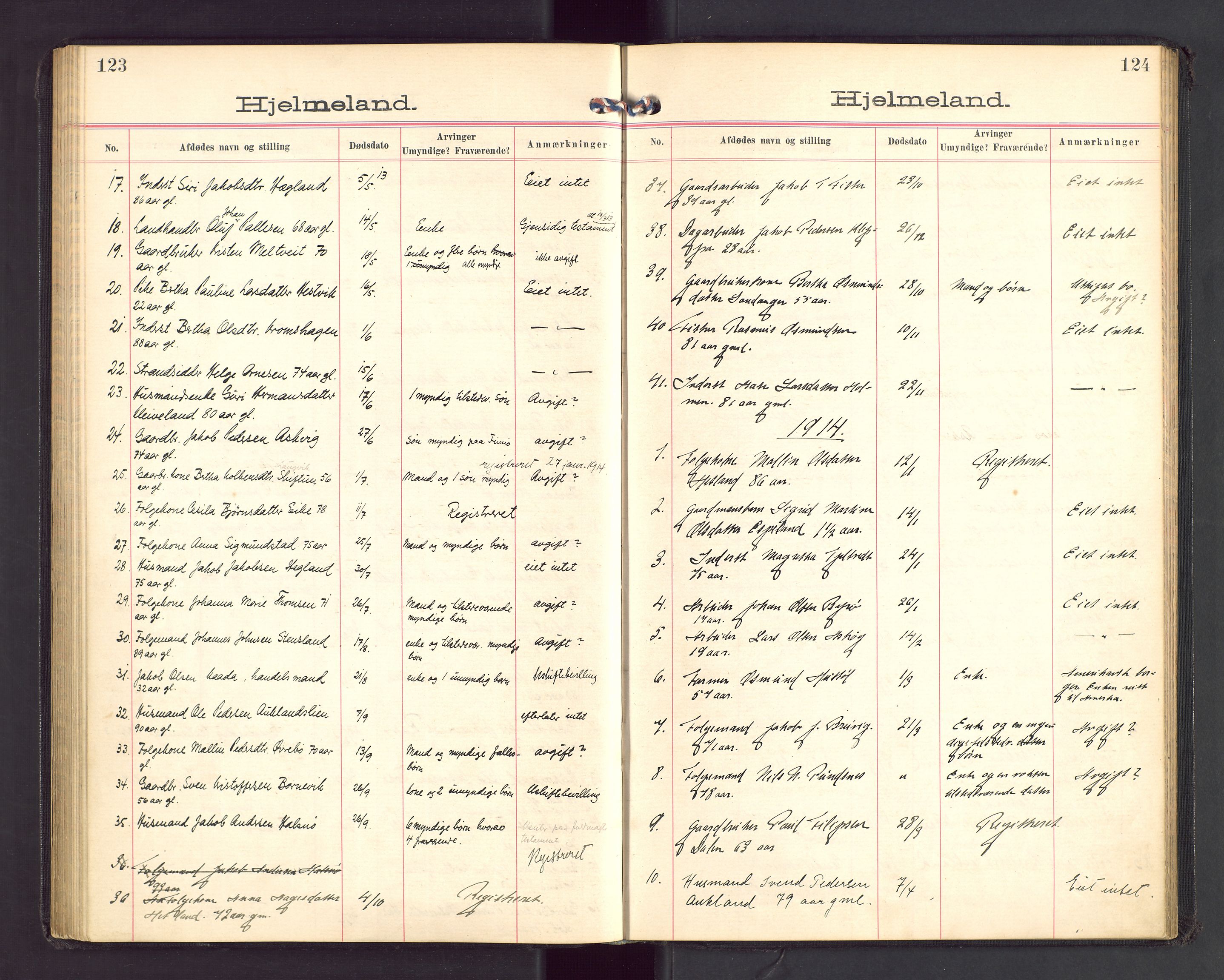 Ryfylke tingrett, AV/SAST-A-100055/001/IV/IVA/L0003: Dødsfallsprotokoll, 1913-1919, p. 123-124