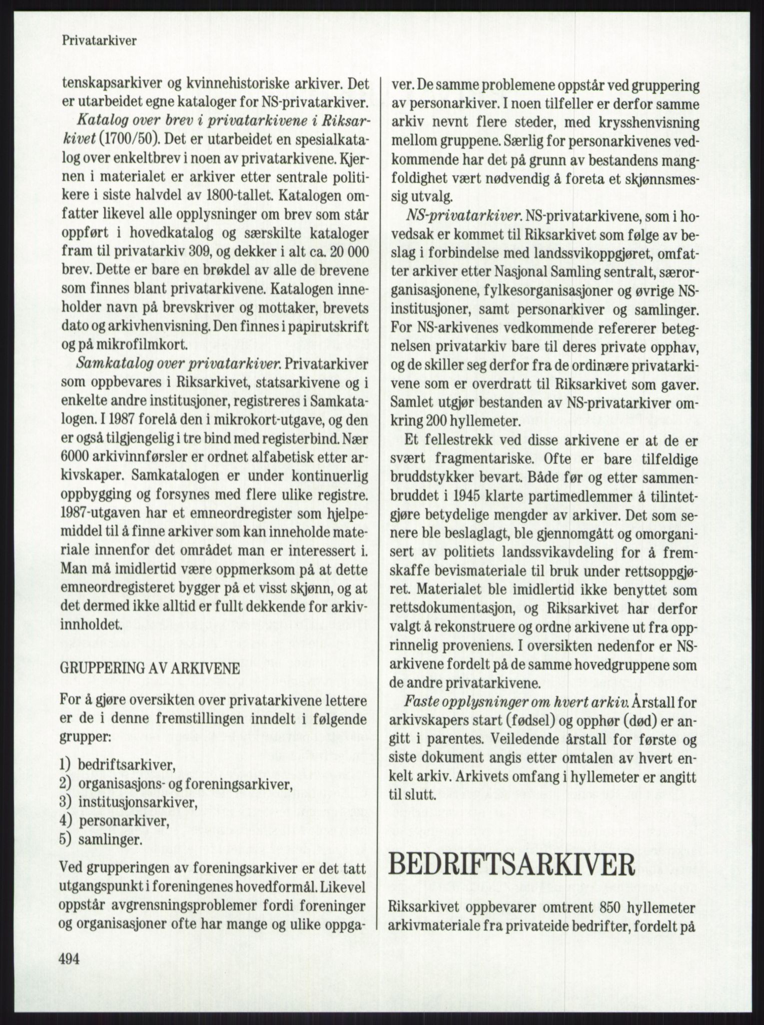 Publikasjoner utgitt av Arkivverket, PUBL/PUBL-001/A/0001: Knut Johannessen, Ole Kolsrud og Dag Mangset (red.): Håndbok for Riksarkivet (1992), 1992, p. 494
