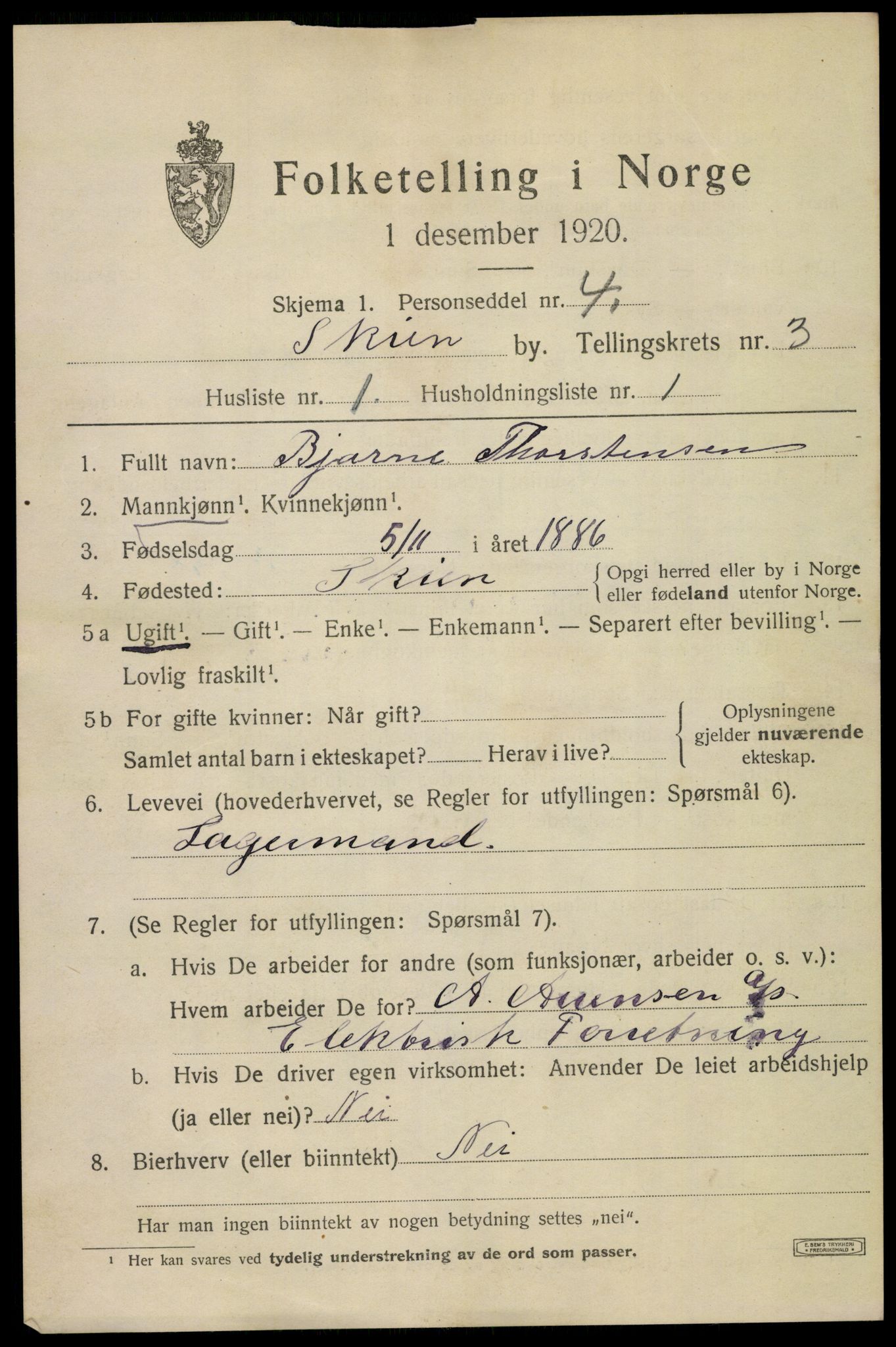 SAKO, 1920 census for Skien, 1920, p. 15174