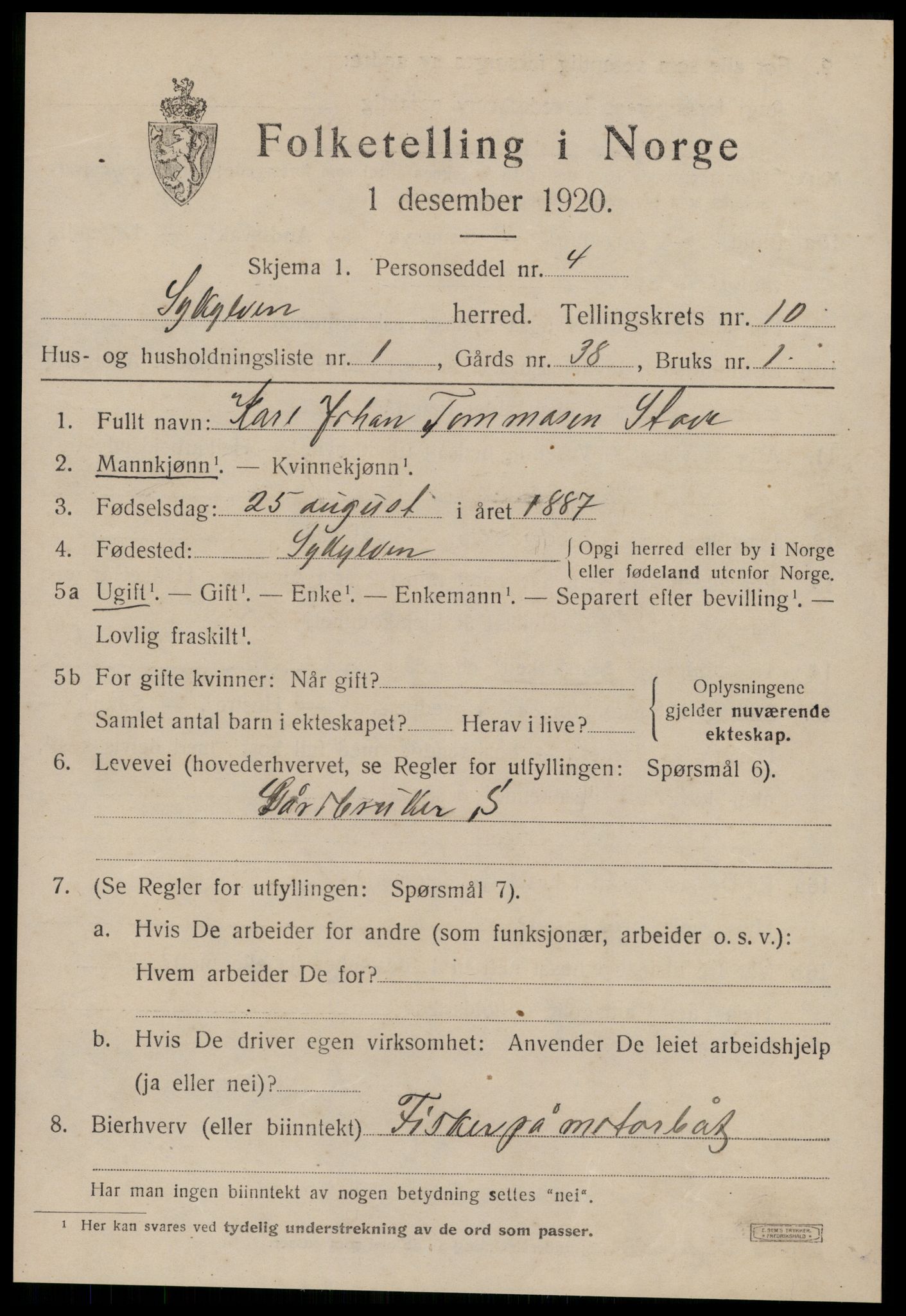 SAT, 1920 census for Sykkylven, 1920, p. 4971