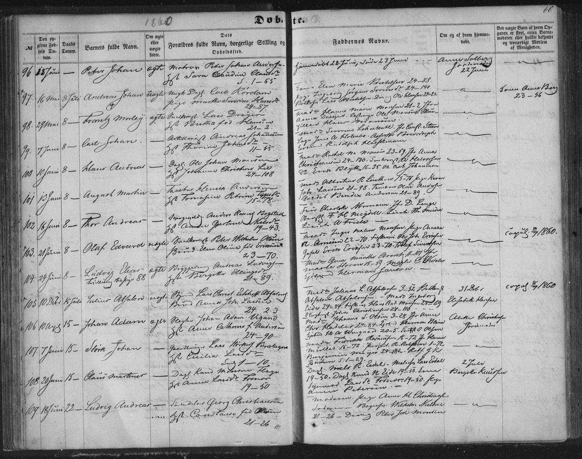Korskirken sokneprestembete, SAB/A-76101/H/Haa/L0018: Parish register (official) no. B 4, 1857-1866, p. 60